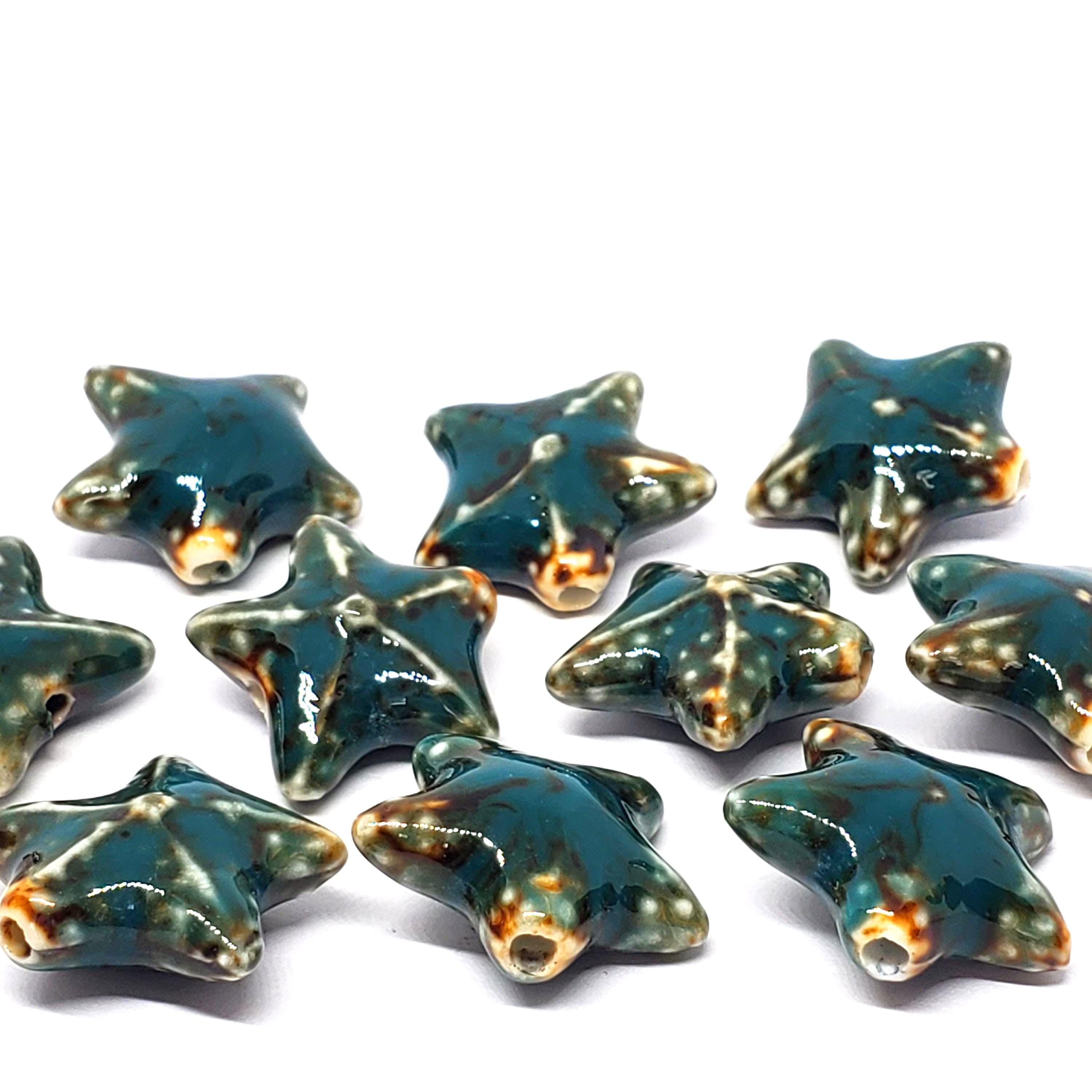 Teal Starfish Glazed Ceramic 22mm - 2pcs