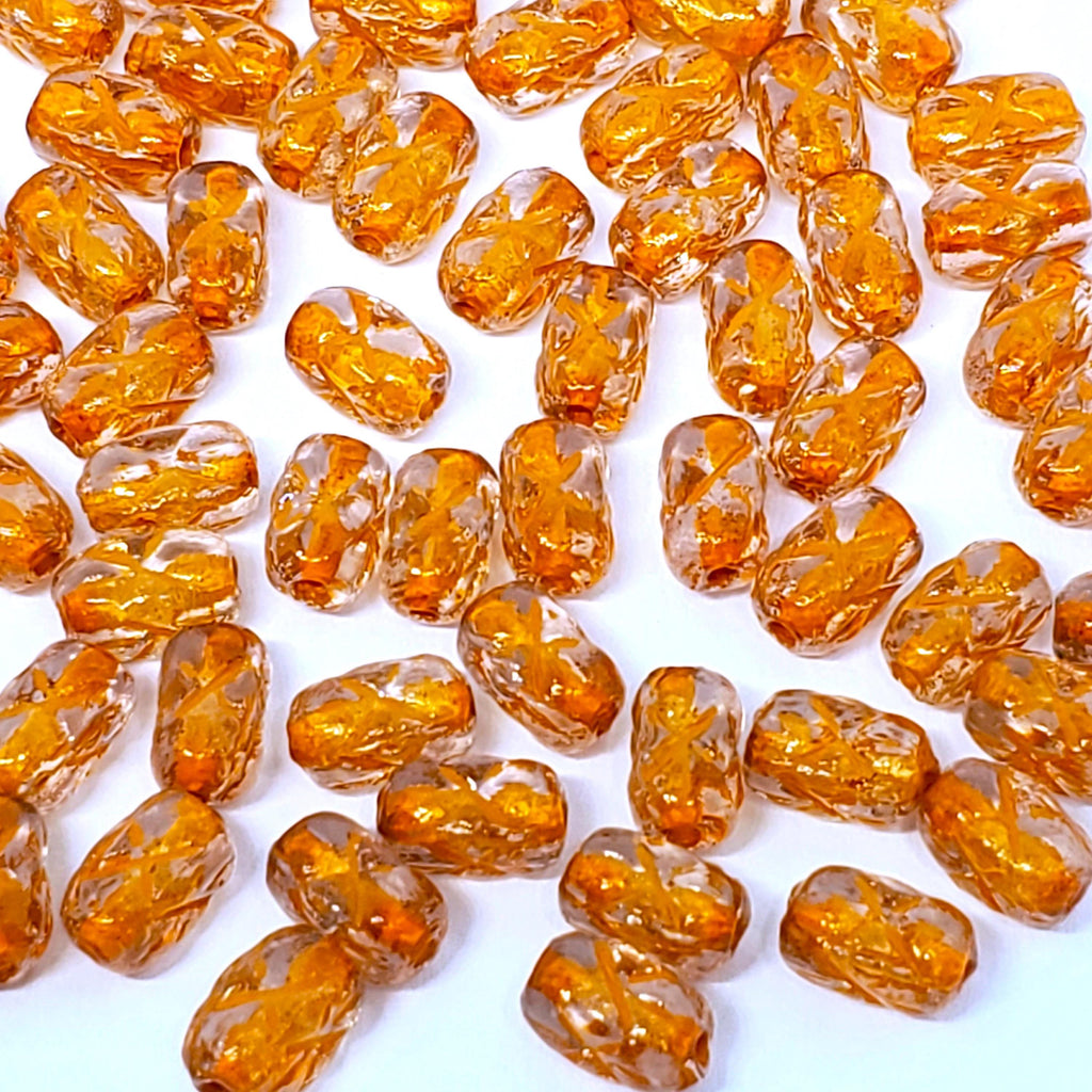 Clear & Orange-Lined Star Czech Glass Tube 6x4mm - 30pcs