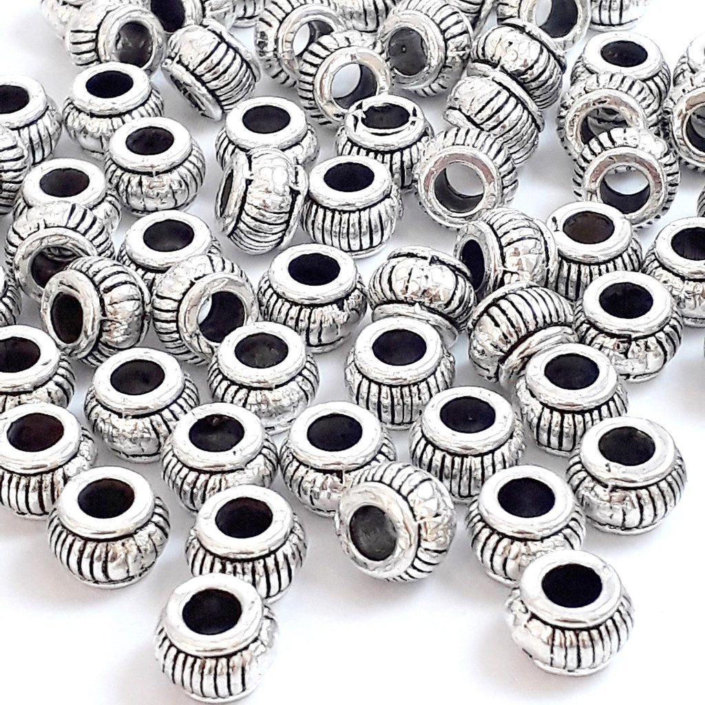 Striped Rondelle Antique Silver 7x5mm - 20pcs