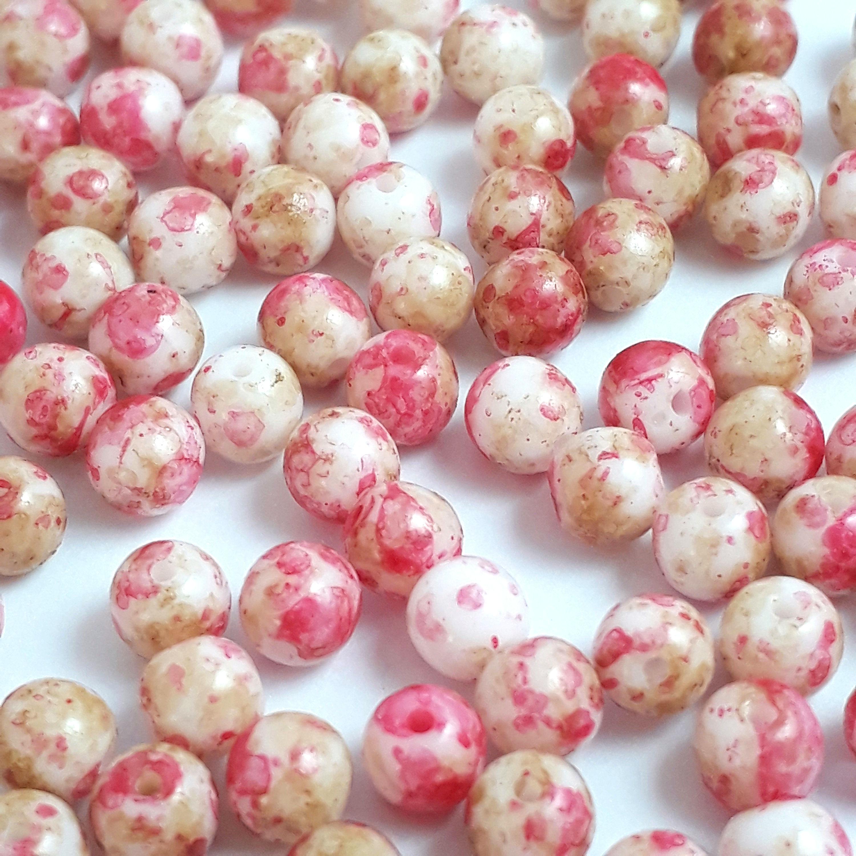 White, Brown & Pink Mottled Czech Glass Round 4mm - 60pcs