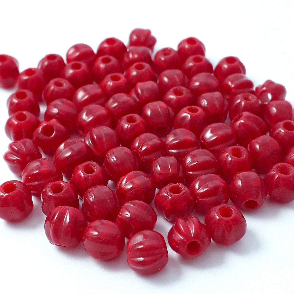 Red Transparent & Opaque Fluted Czech Glass 8mm - 10pcs