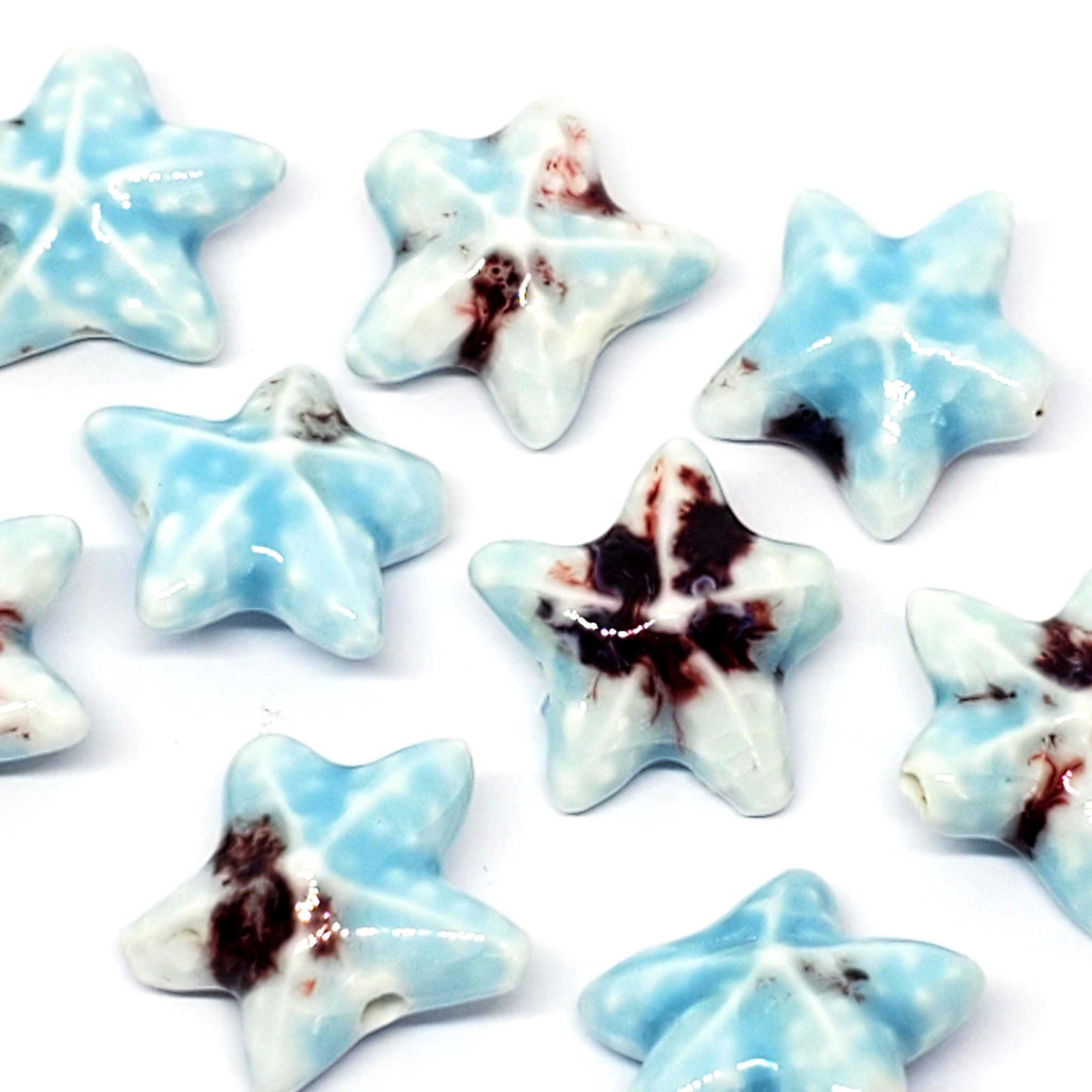Starfish Glazed Ceramic Light Blue Multicolour 22mm - 2pcs
