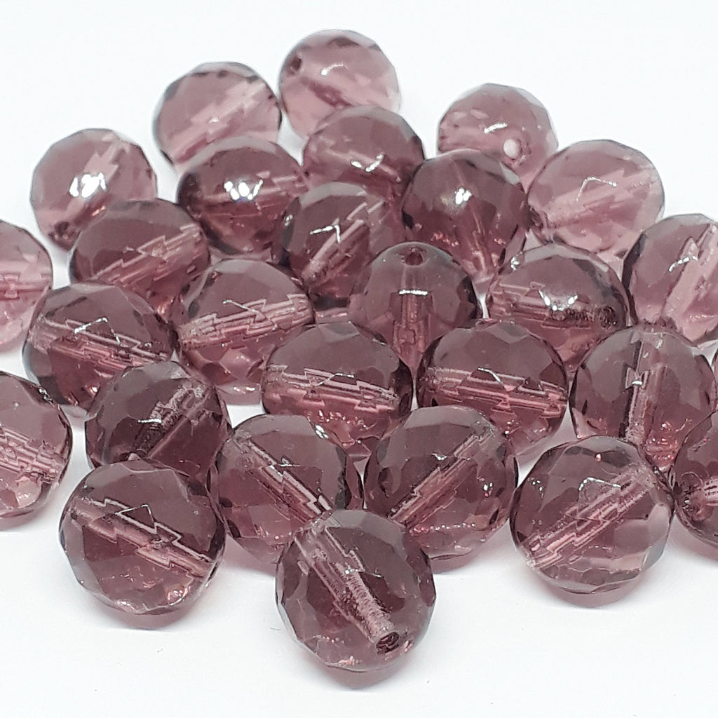 Amethyst Faceted Czech Glass Round 12x11mm - 6pcs
