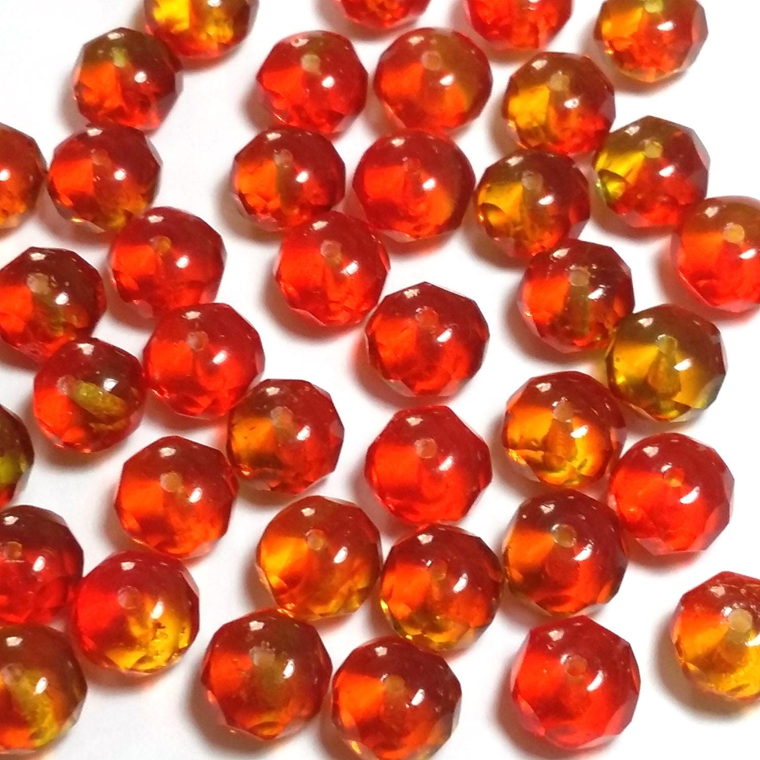 Orange & Yellow Czech Glass Rondelle 9x6mm - 10pcs