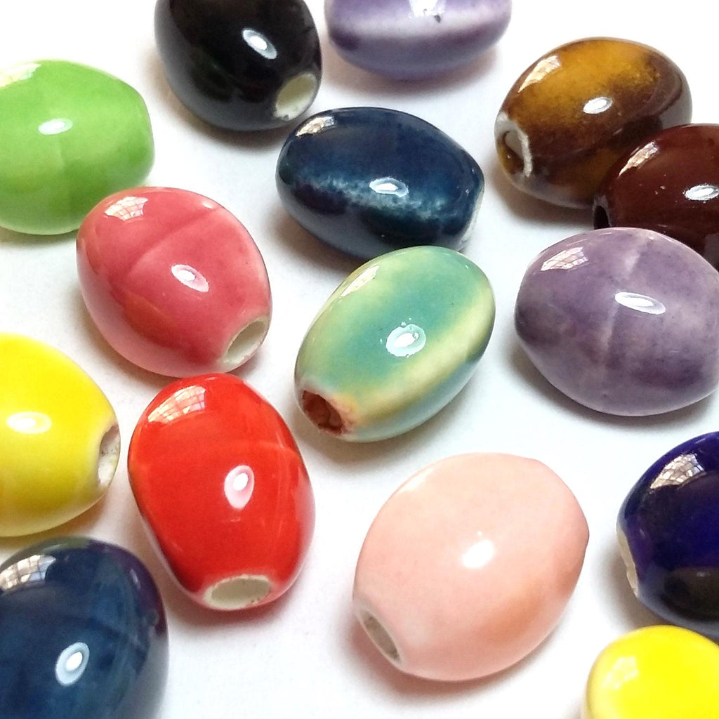Mixed Colour Ridged Oval Ceramic 12x9mm - 5pcs