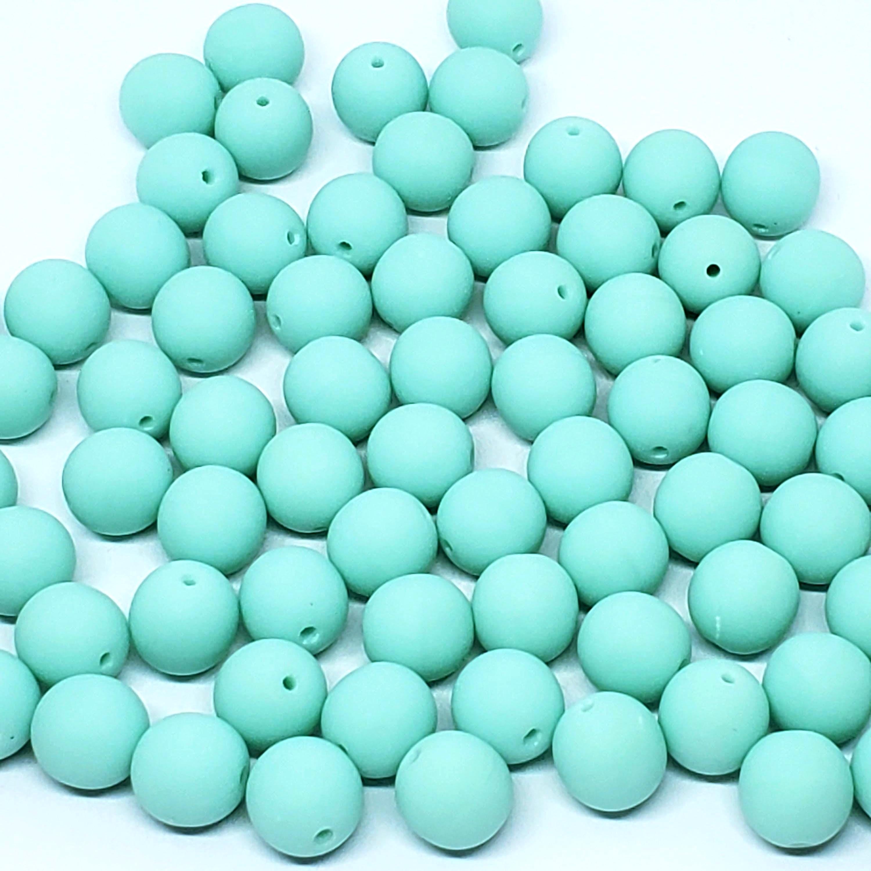 Matte Mint Green Czech Glass Round Druk 8mm - 10pcs