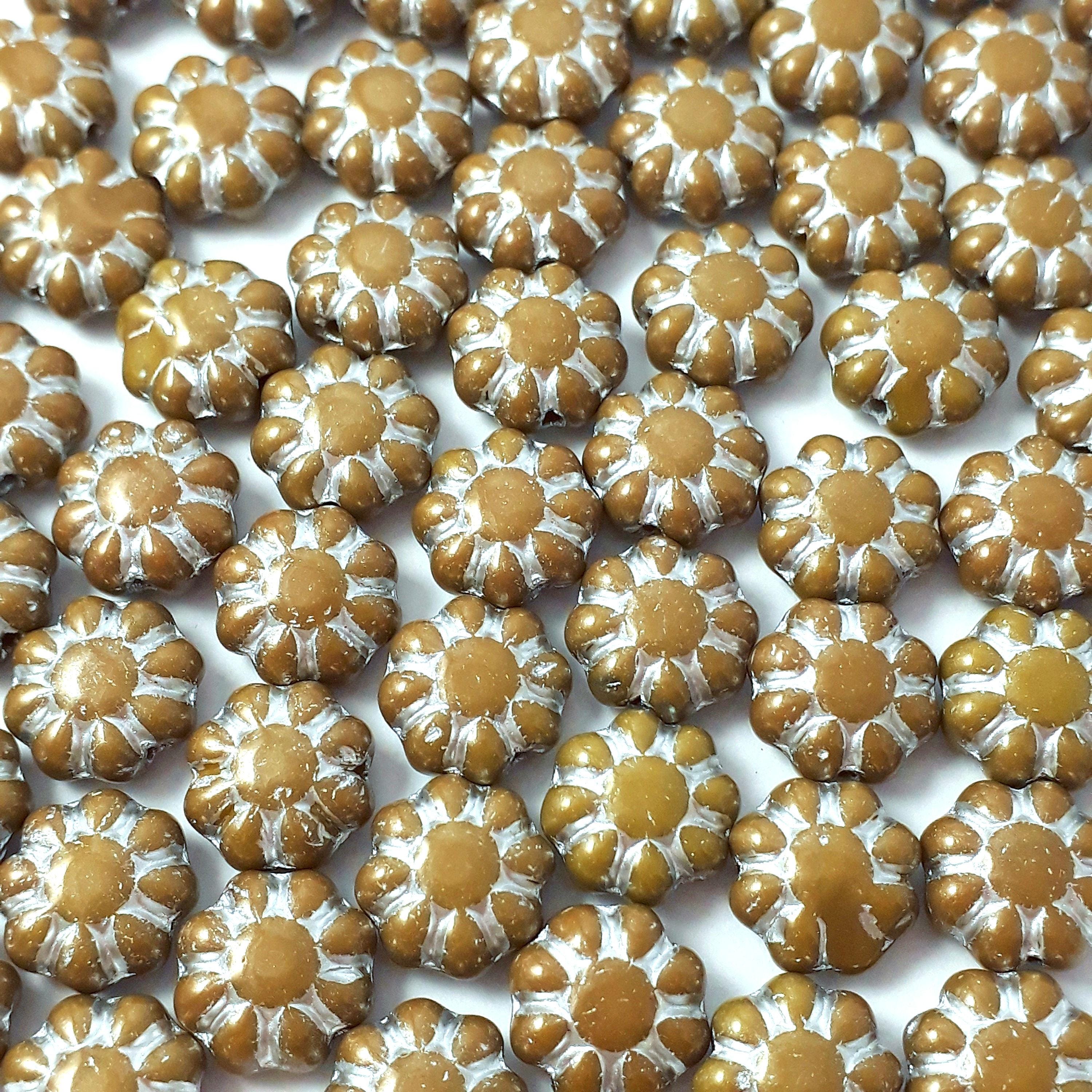 Caramel & Silver Lined Czech Glass Hawaiian Flower 9mm - 10pcs