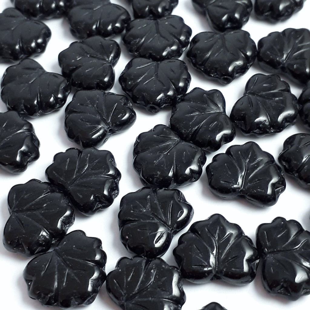 Black Czech Glass Maple Leaf 13x11mm - 10pcs