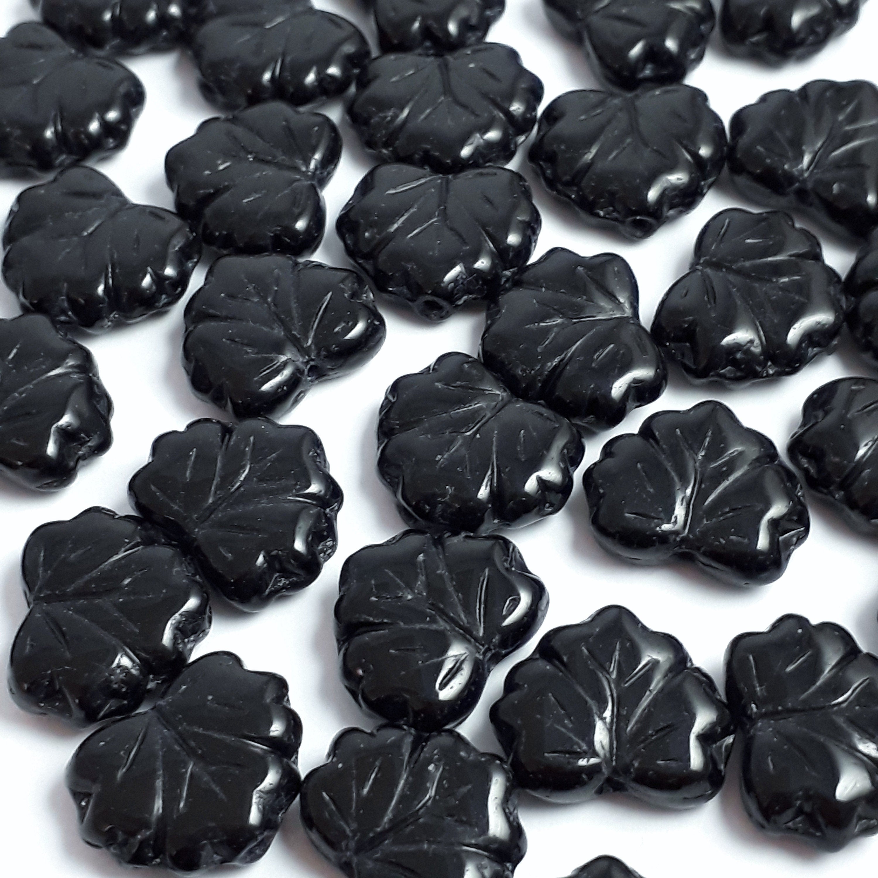 Black Czech Glass Maple Leaf 13x11mm - 10pcs