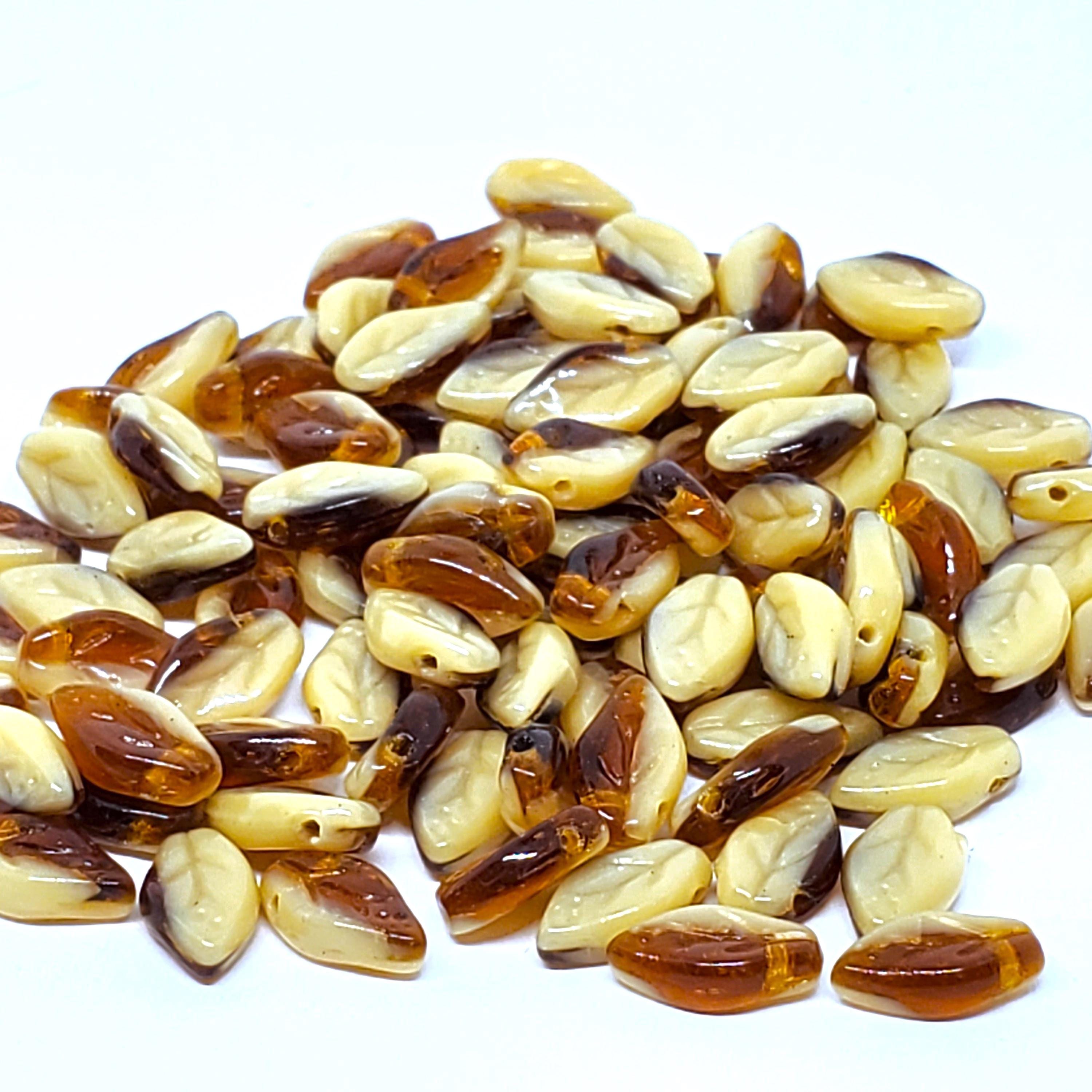 Brown & Beige Czech Glass Leaf 10x6mm - 30pcs