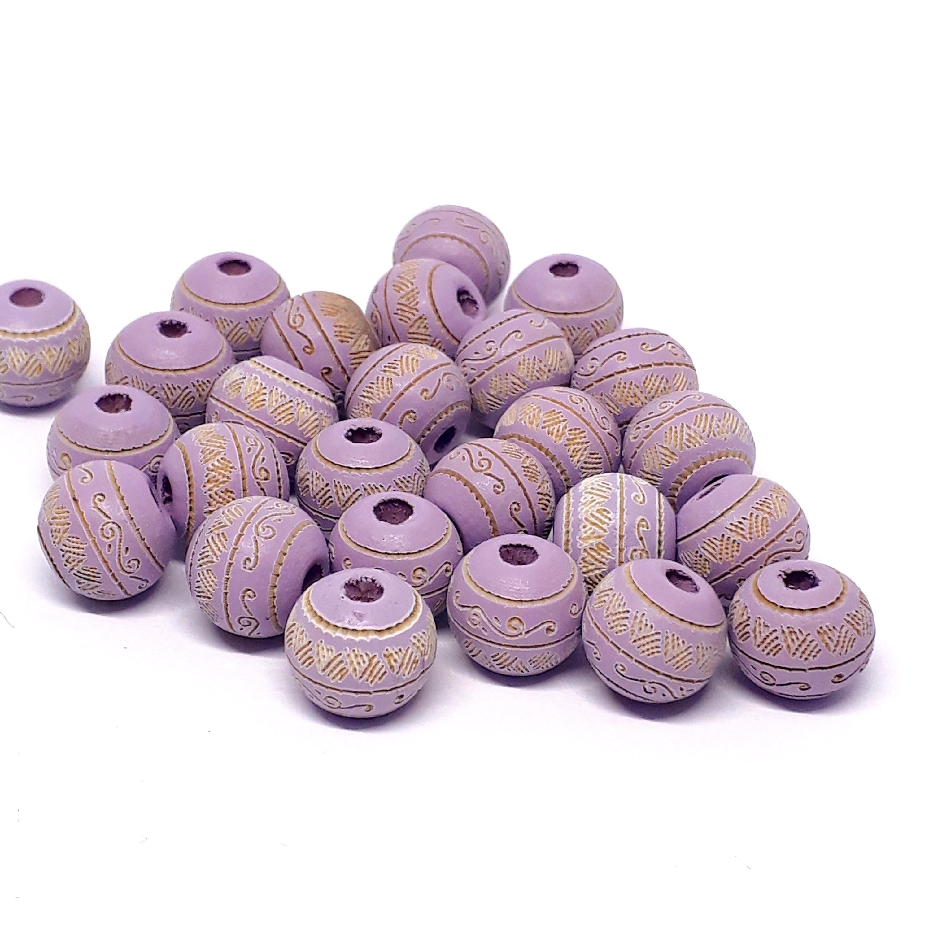 Purple Carved Wood Round 10x9mm - 5pcs
