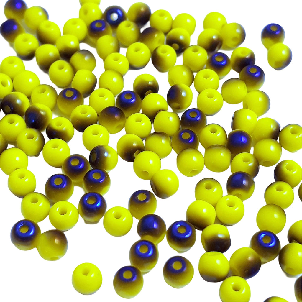 Yellow & Metallic Blue Czech Glass Round 3mm - 120pcs