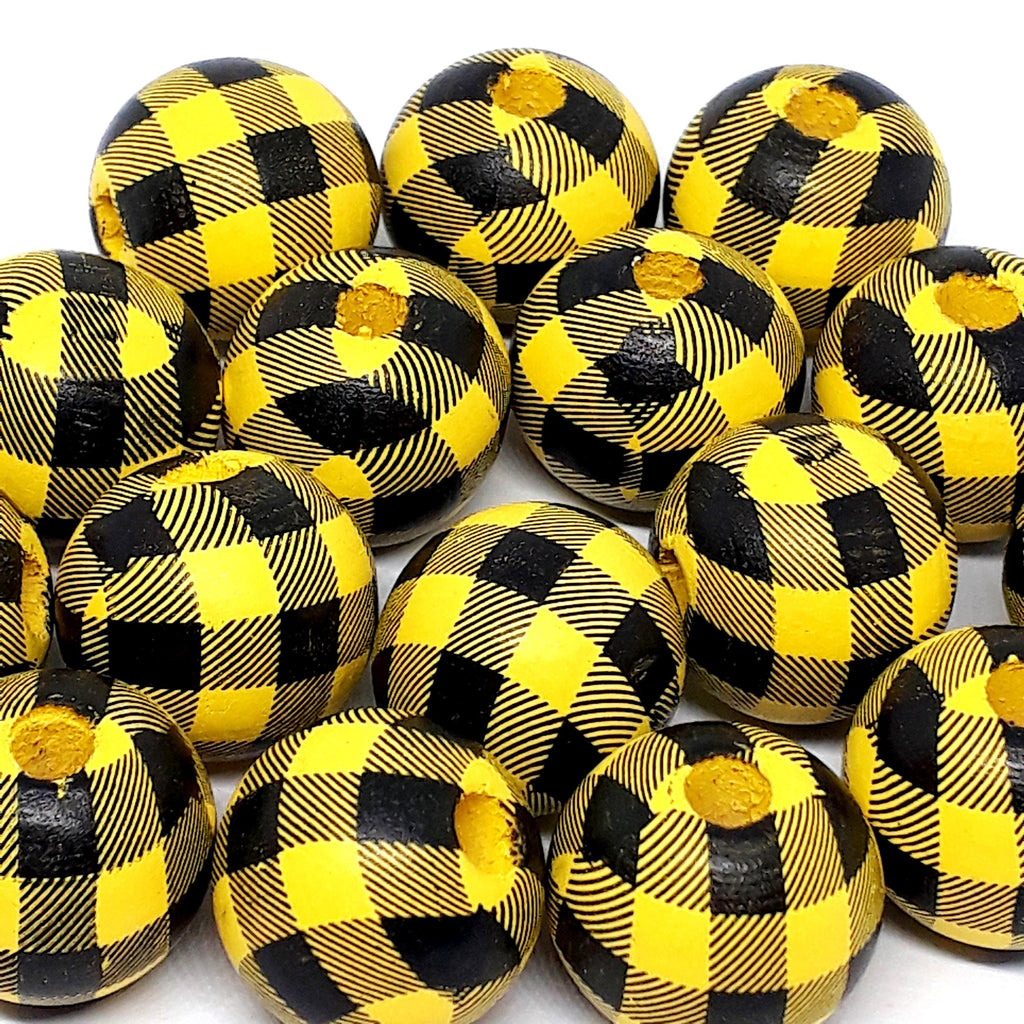 Yellow & Black Checkered Wood 15x14mm - 5pcs