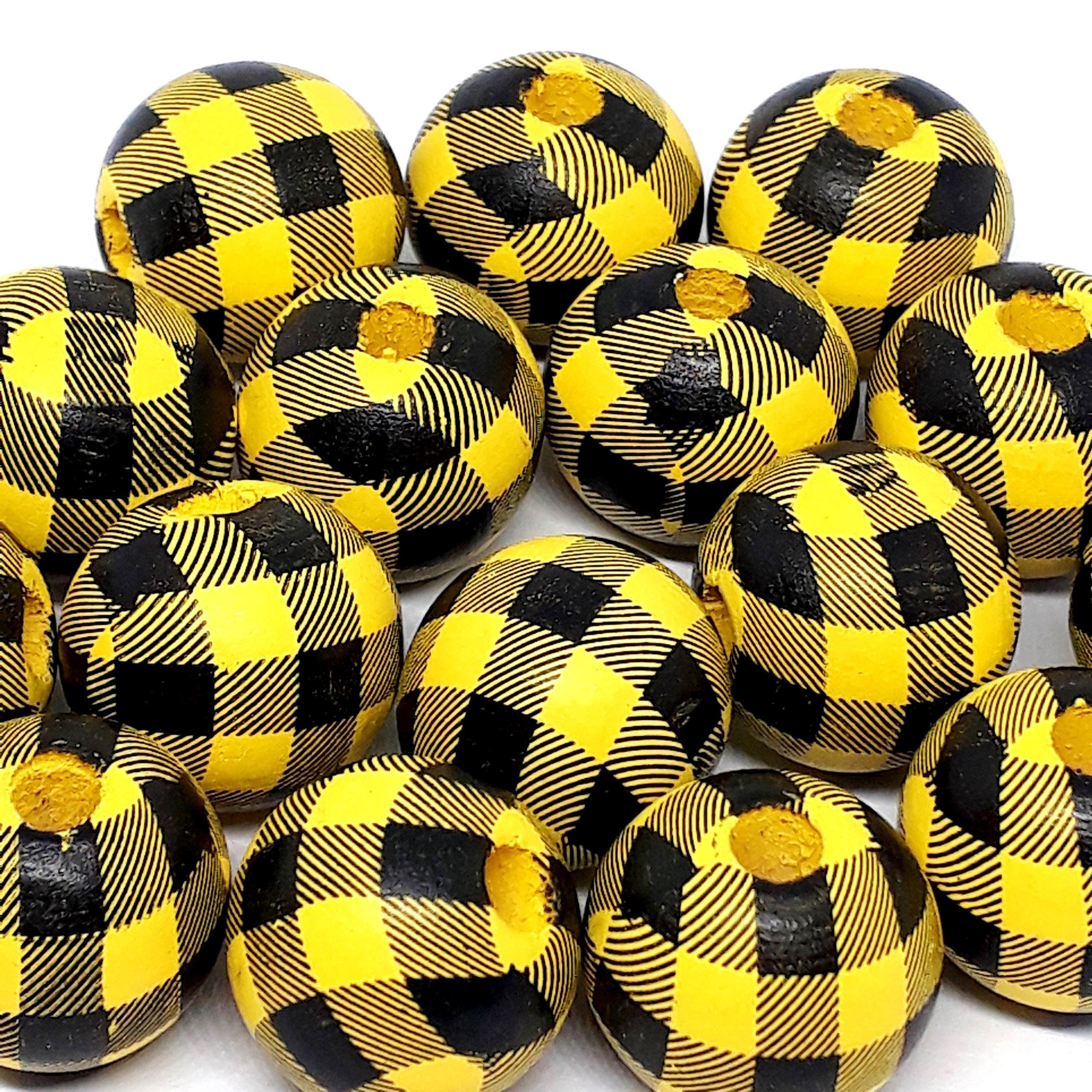 Yellow & Black Checkered Wood 15x14mm - 5pcs