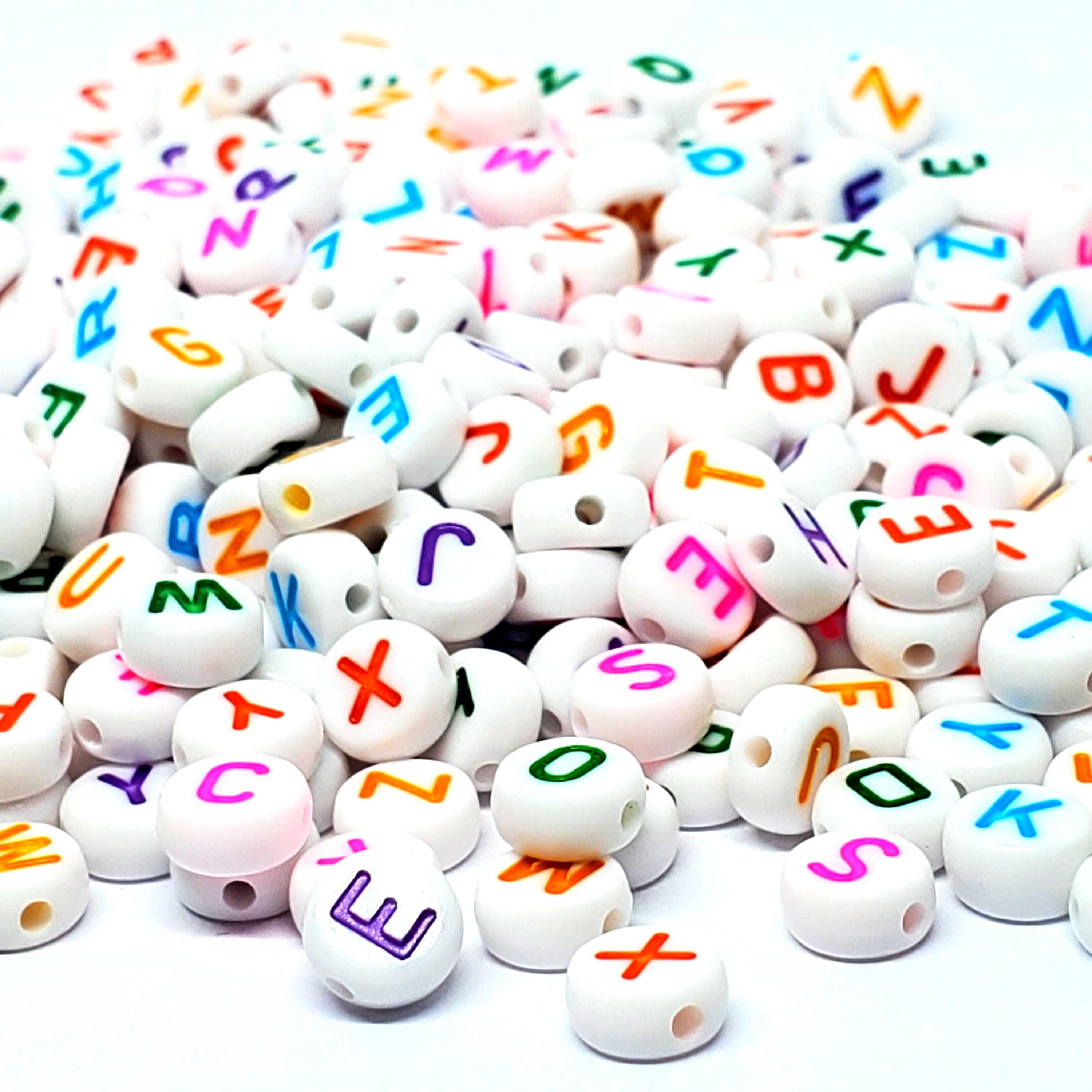 White & Colour-Lined Letter Alphabet Acrylic Coin 7mm - 100pcs