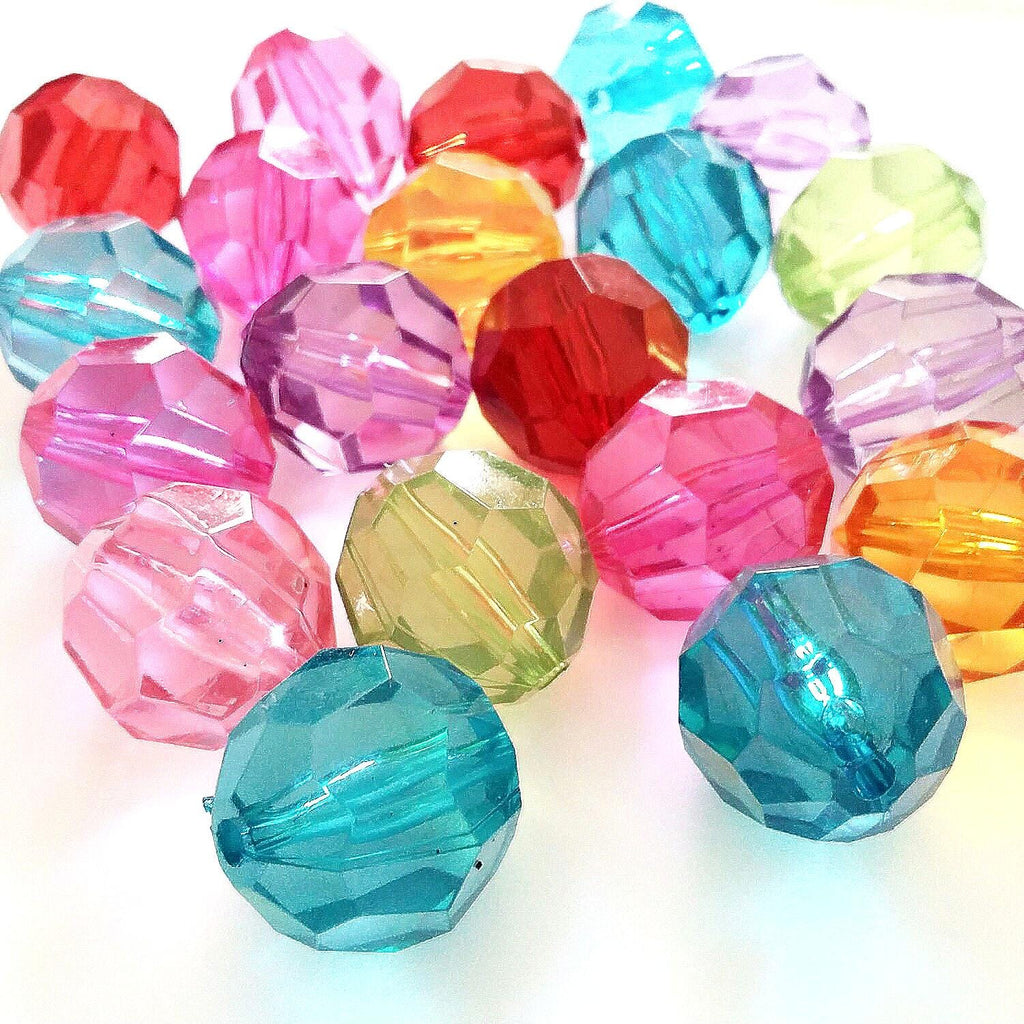 Large Acrylic Round Faceted 20mm - 5pcs