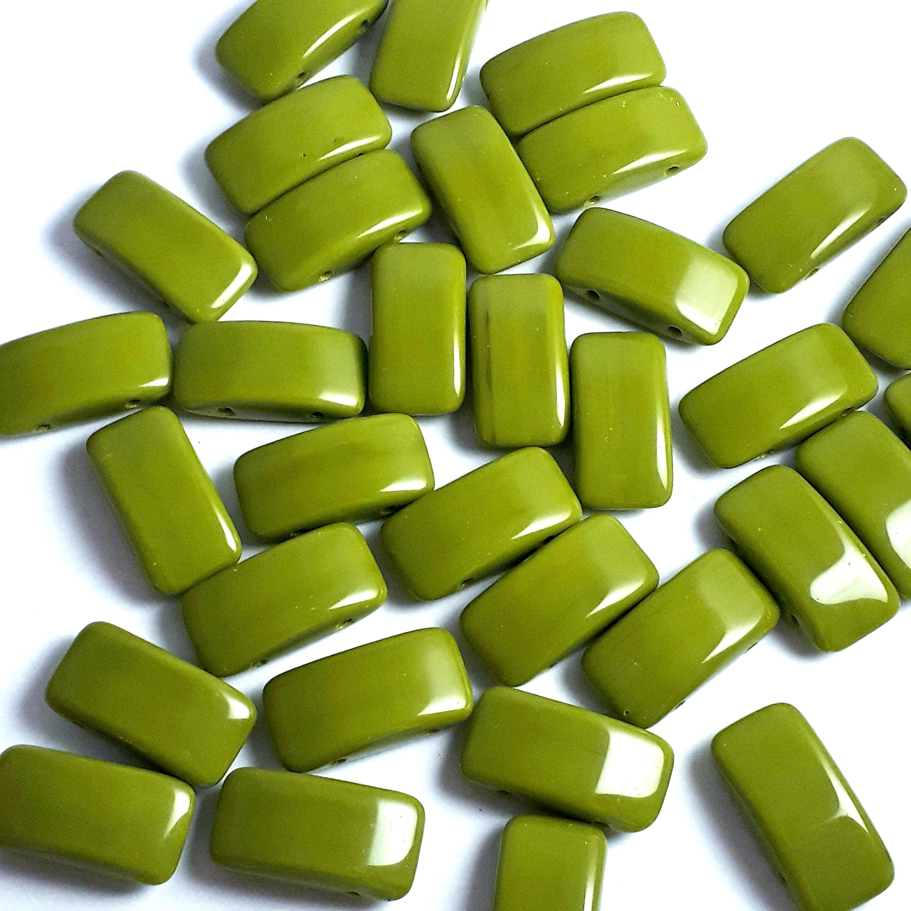 2-Hole Green Czech Glass Oval 17x9mm - 6pcs