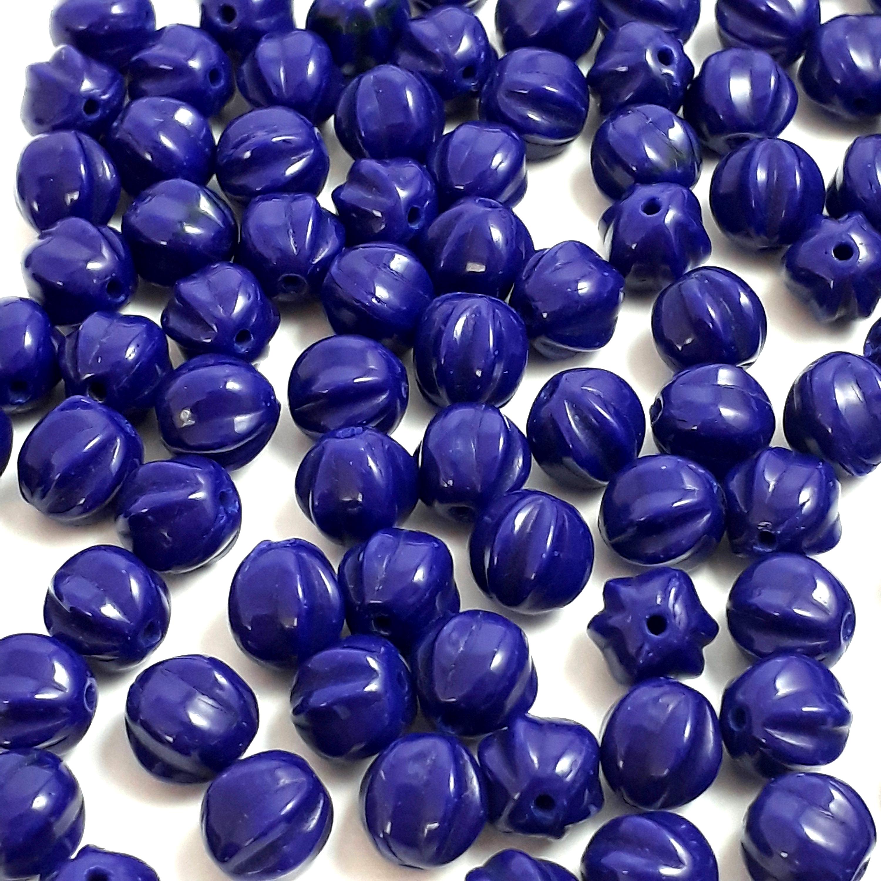 Dark Blue Fluted Round Czech Glass 6mm - 30pcs