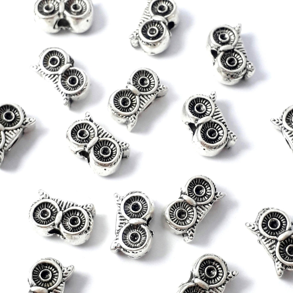 Owl Eye Antique Silver With Rhinestone Setting 12x8mm - 6pcs
