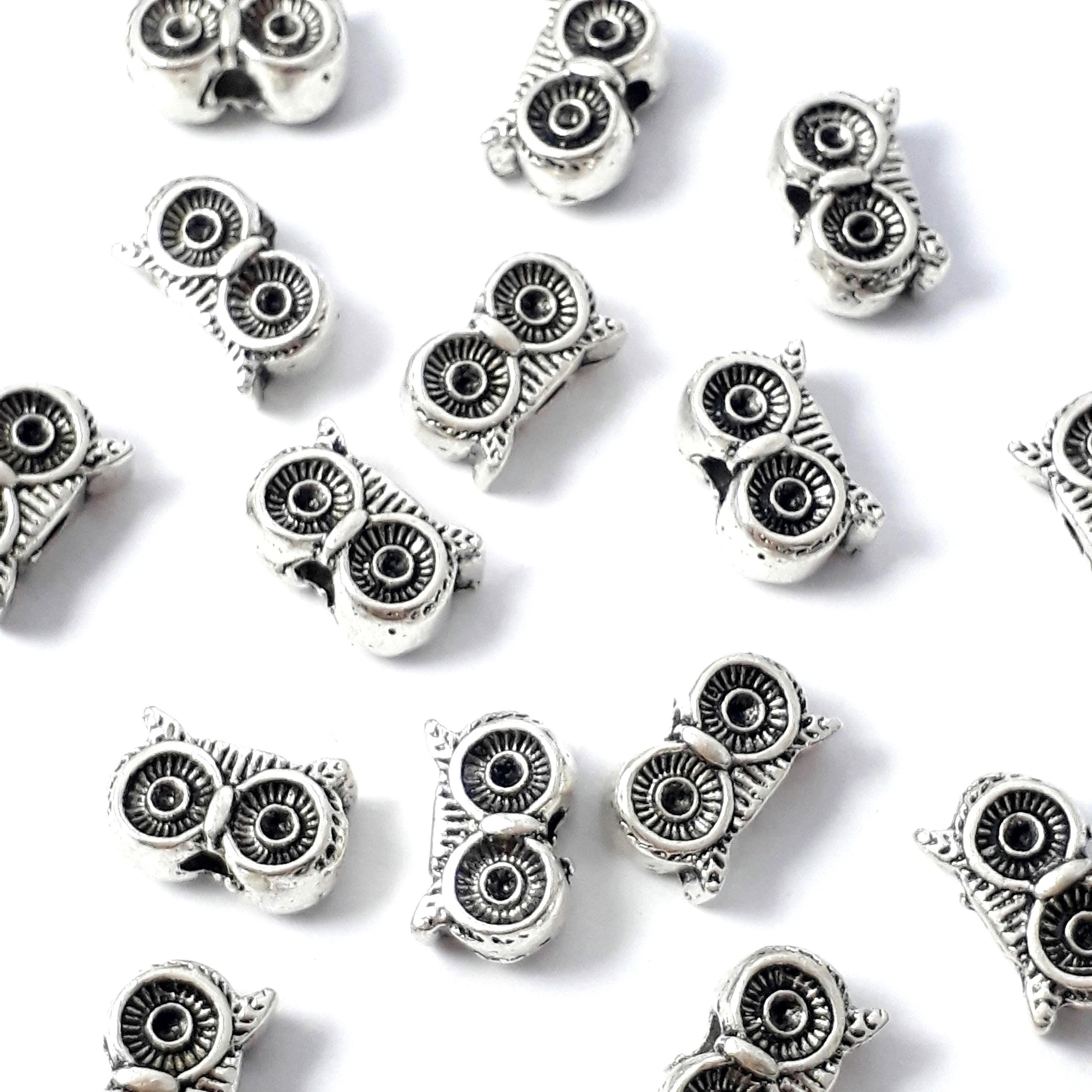 Owl Eye Antique Silver With Rhinestone Setting 12x8mm - 6pcs