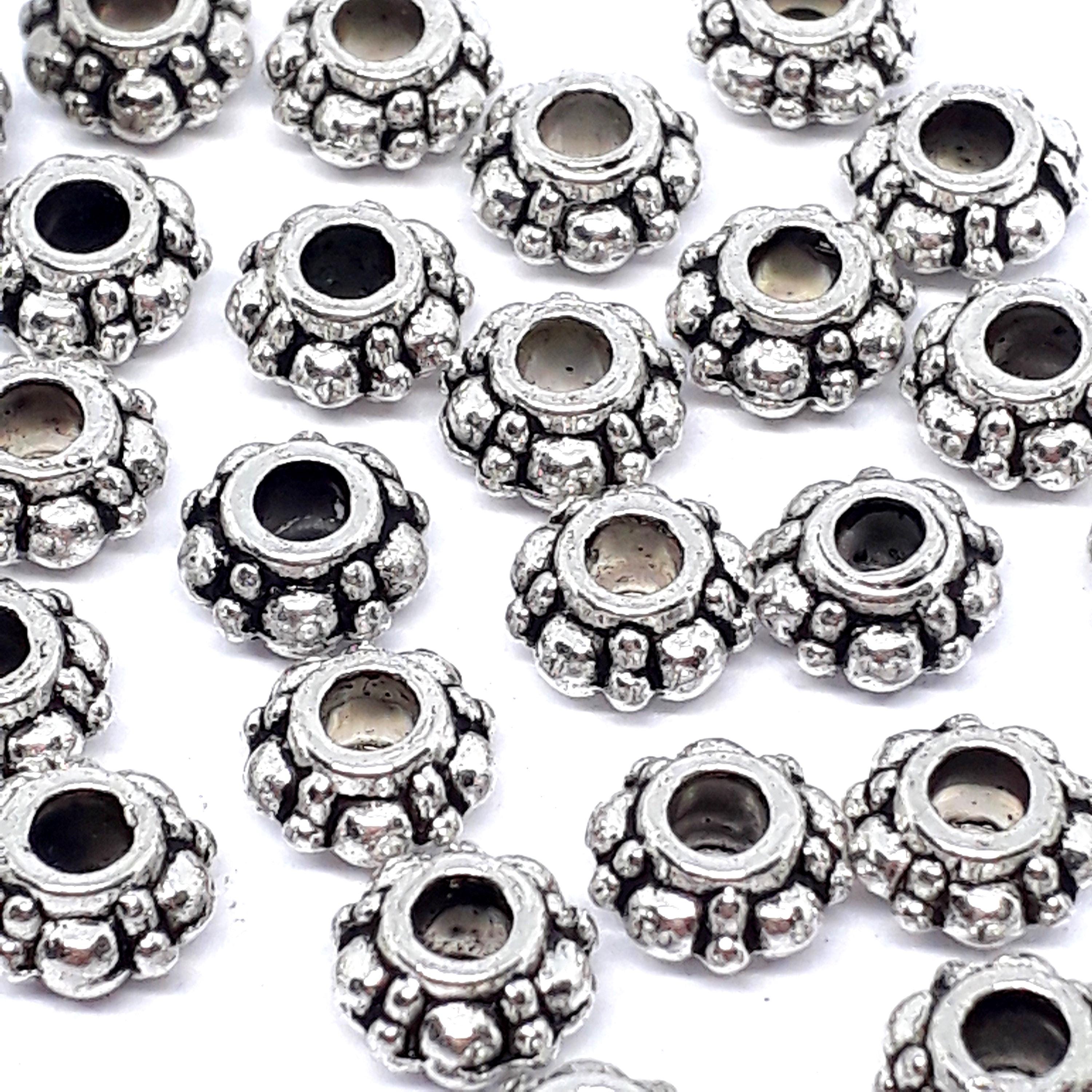 Patterned Donut Antique Silver 6mm - 50pcs
