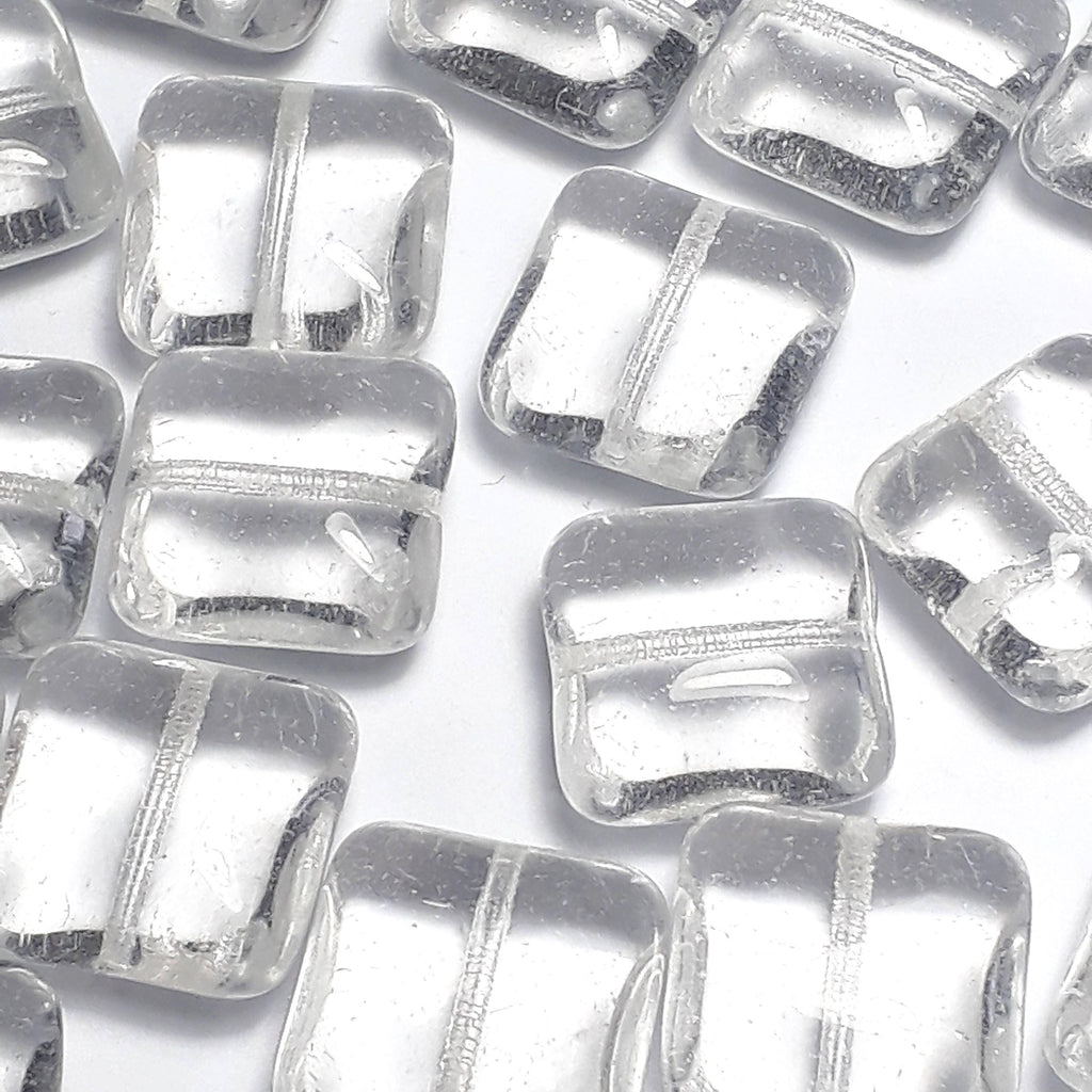 Clear Puffed Square Czech Glass 14mm - 10pcs