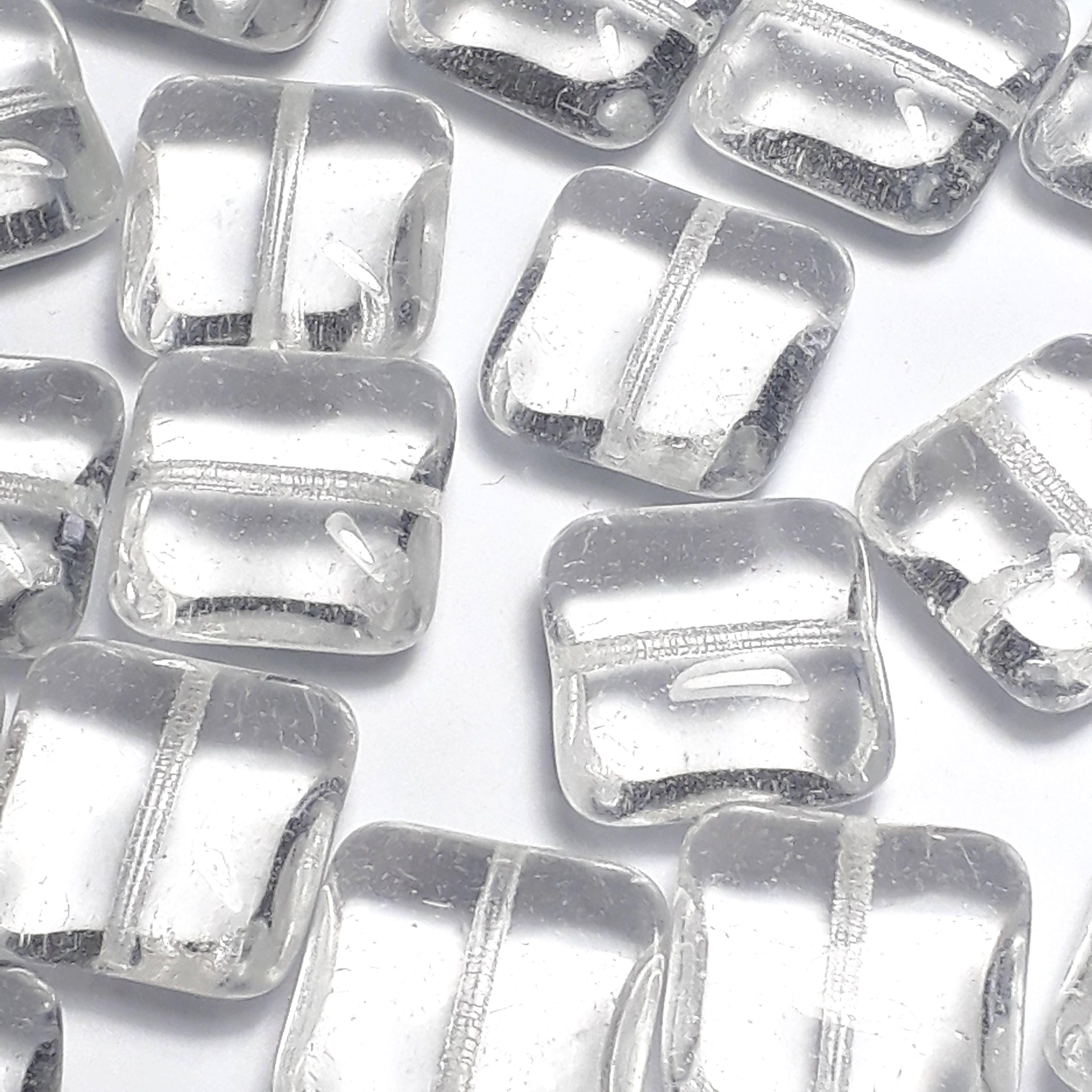 Clear Puffed Square Czech Glass 14mm - 10pcs