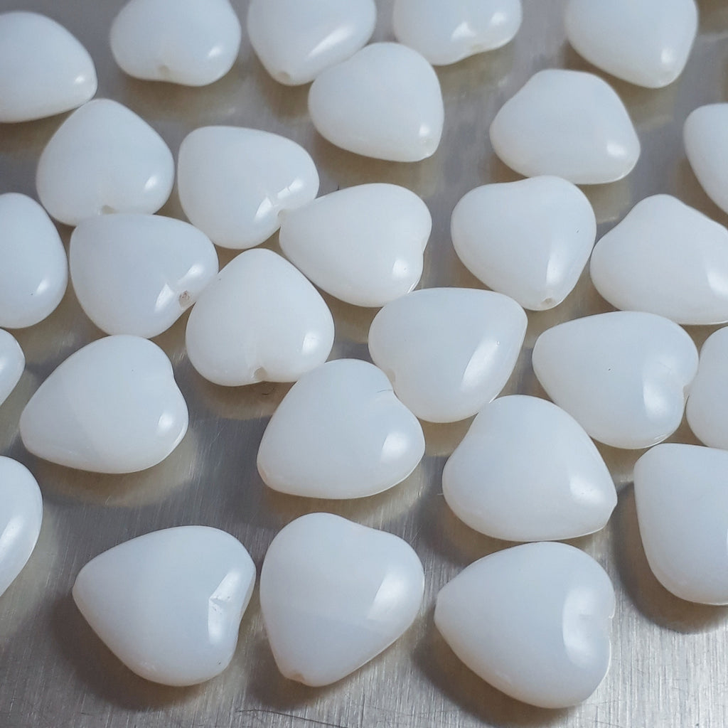 Cloudy White Czech Glass Heart 12mm - 10pcs