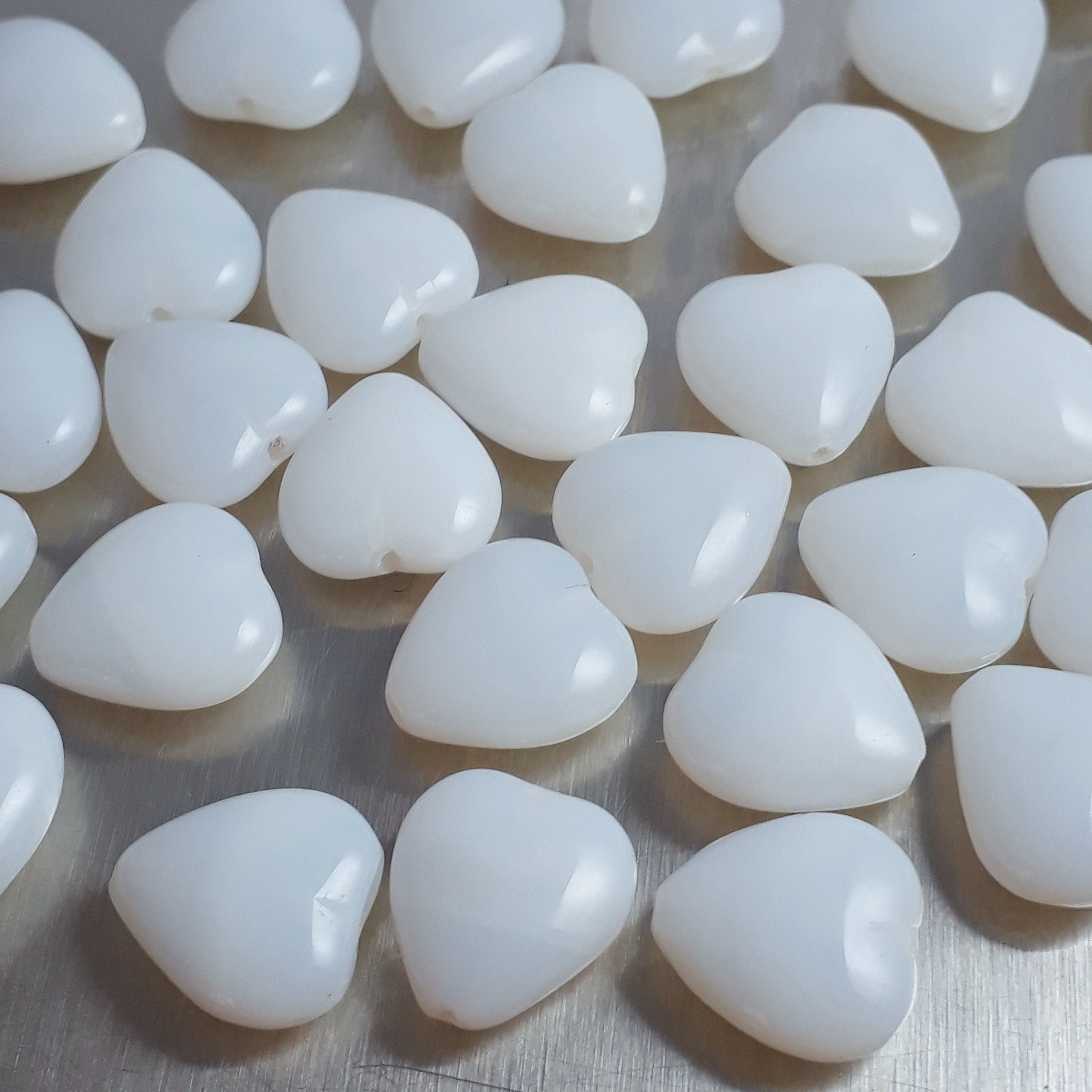 Cloudy White Czech Glass Heart 12mm - 10pcs