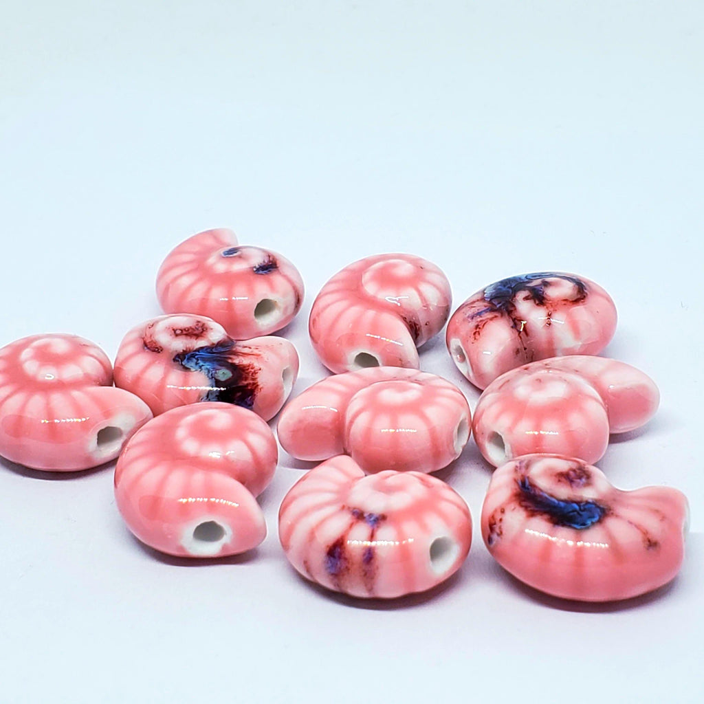 Pink Seashell Chunky Glazed Ceramic 21x17mm - 2pcs