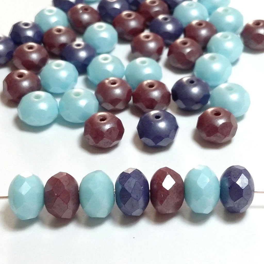 Burgundy, Blue & Purple Czech Glass Rondelle 8x6mm - 10pcs