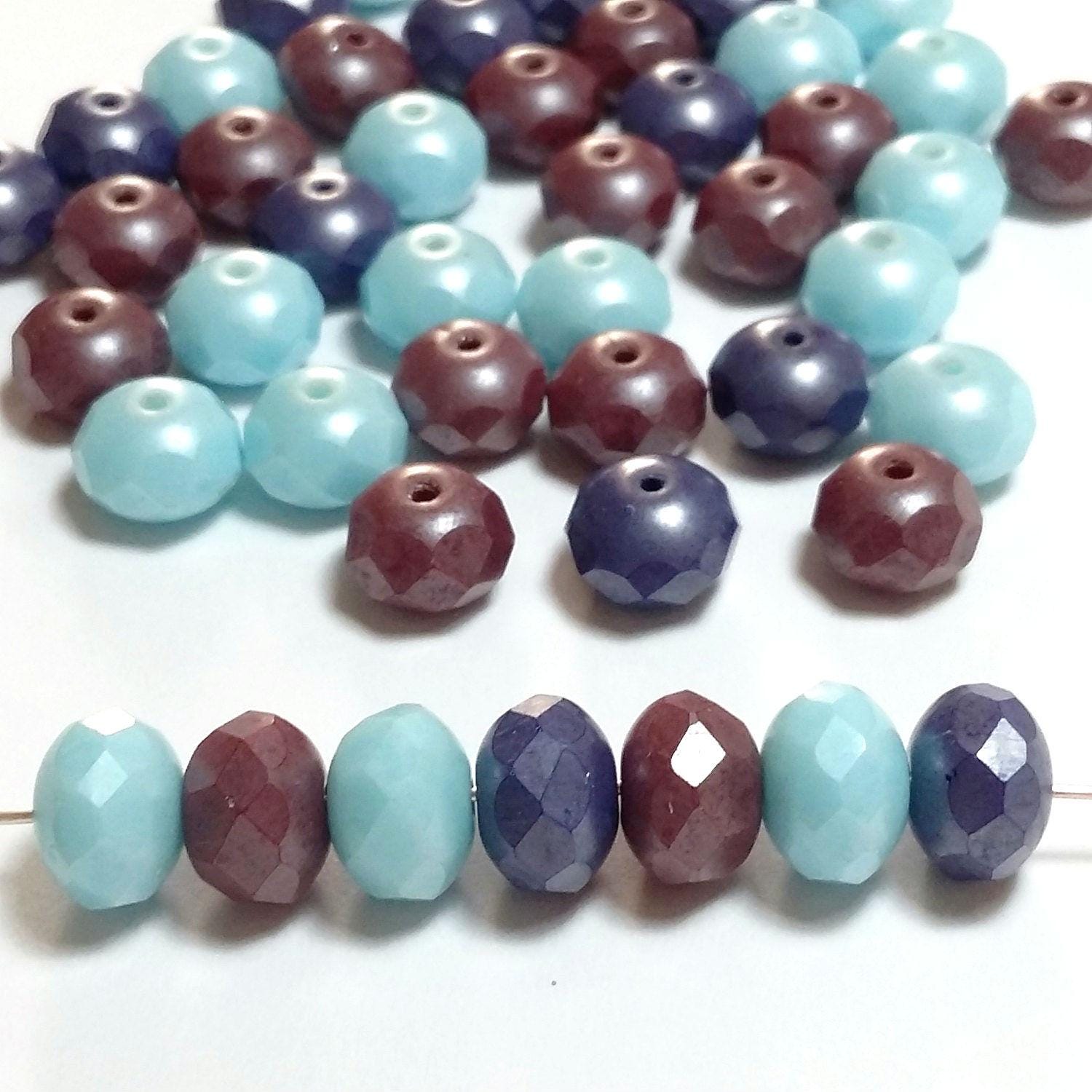 Burgundy, Blue & Purple Czech Glass Rondelle 8x6mm - 10pcs