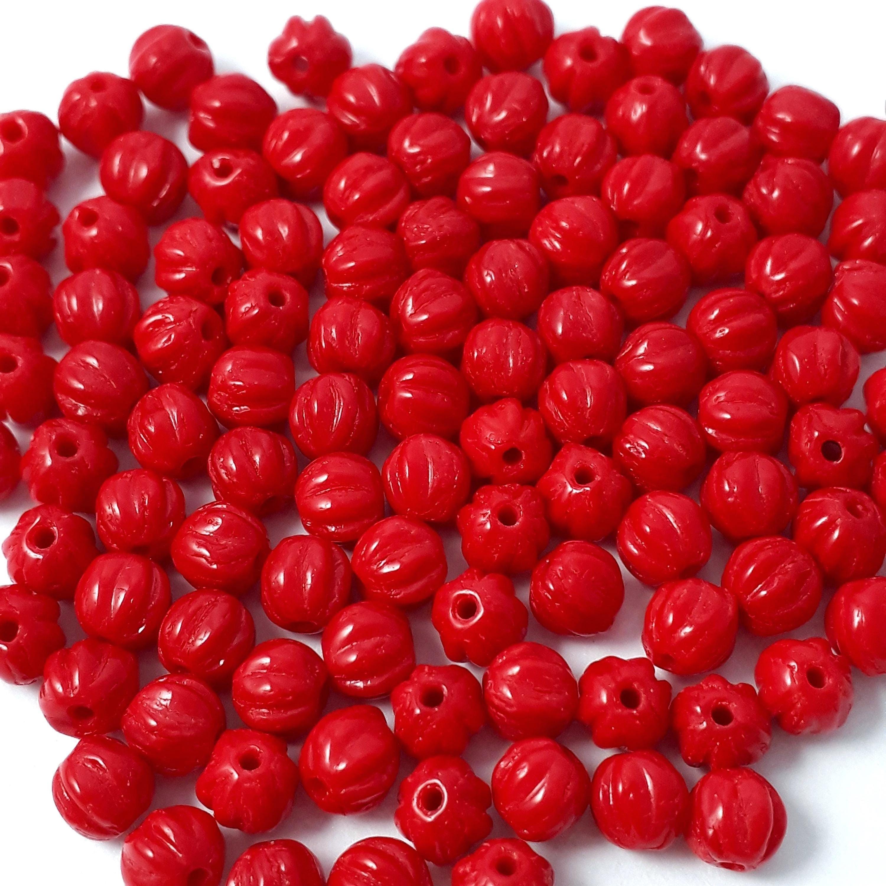 Red Opaque Czech Glass Round Fluted 4mm - 40pcs