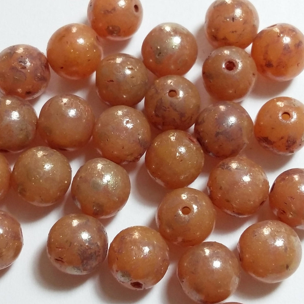 Orange & Brown Lustre Czech Glass 8mm - 10pcs