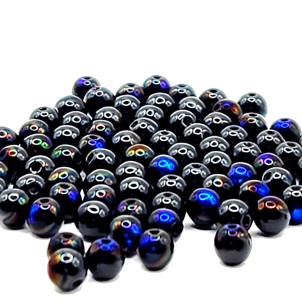Black & Metallic Blue Round Druk Czech Glass 4mm - 60pcs
