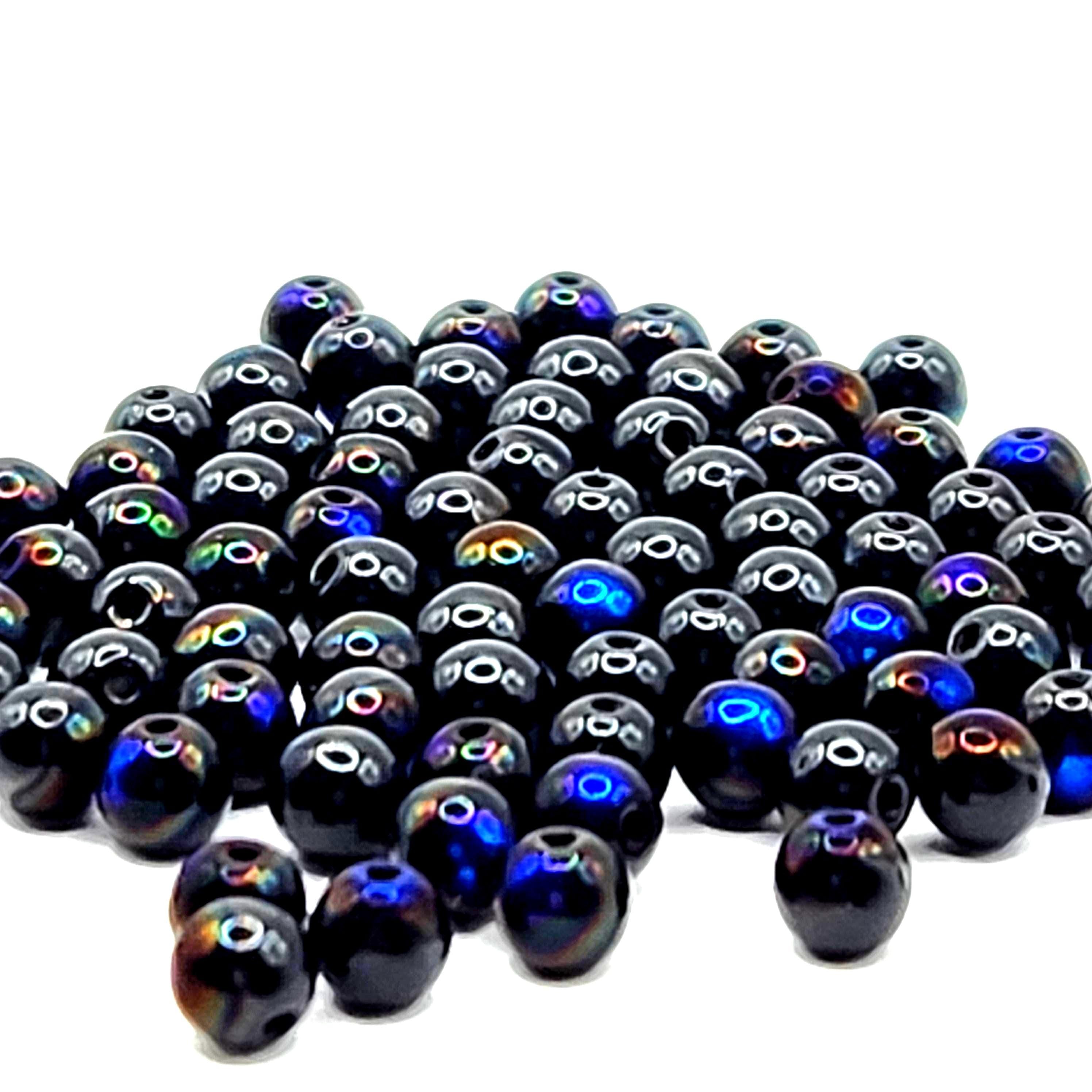 Black & Metallic Blue Round Druk Czech Glass 4mm - 60pcs
