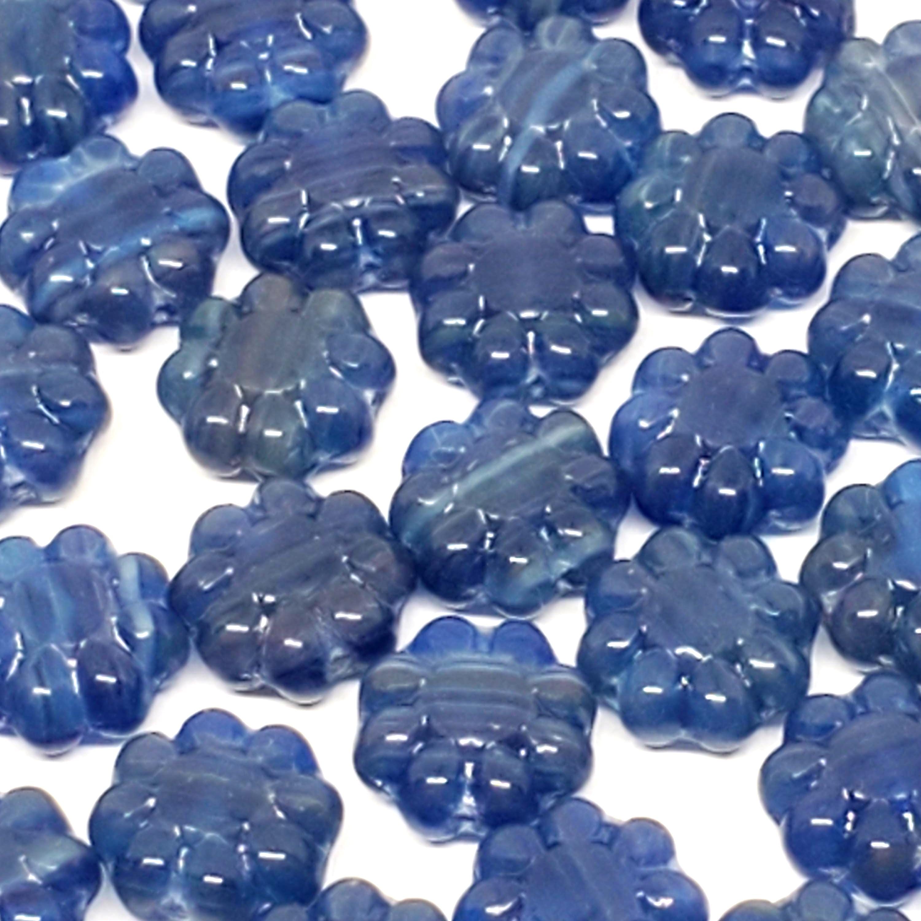 Blue & Grey Czech Glass Hawaiian Flower 9mm - 10pcs