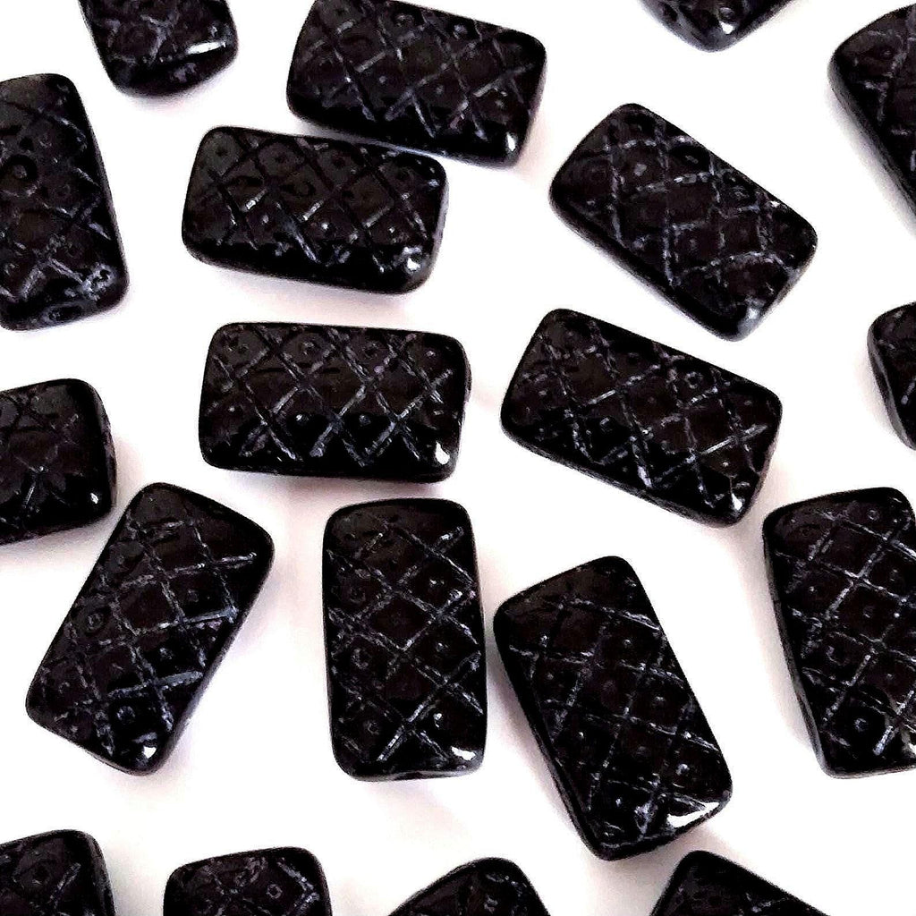 Black Carved Rectangle Czech Glass 13x7mm - 10pcs