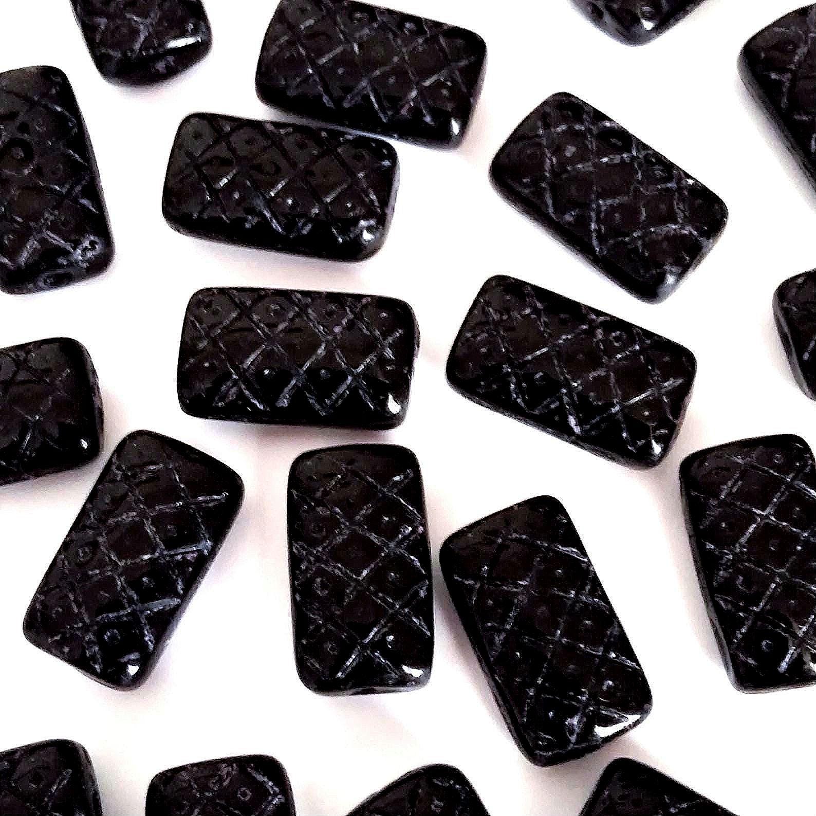 Black Carved Rectangle Czech Glass 13x7mm - 10pcs