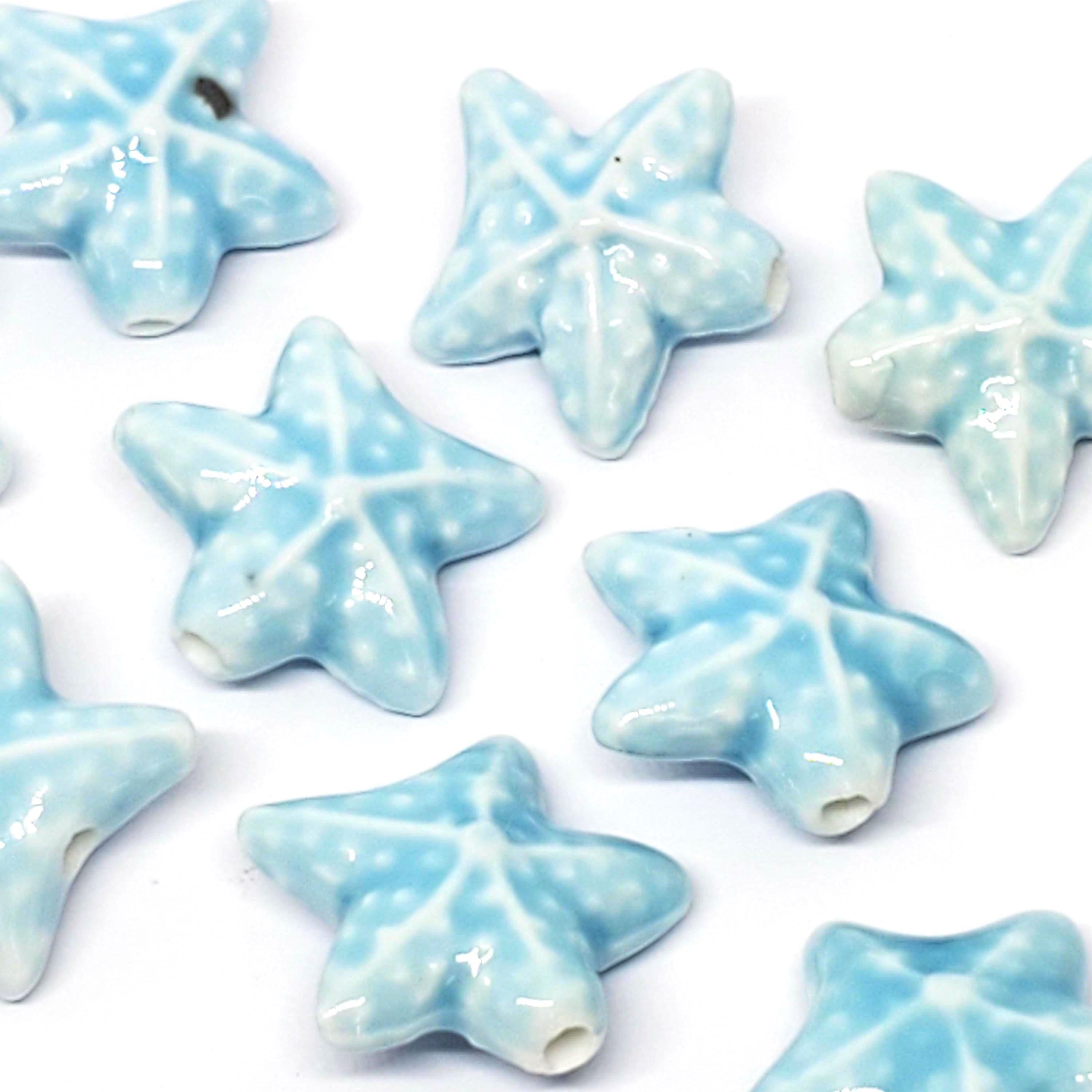 Starfish Light Blue Glazed Ceramic 22mm - 2pcs