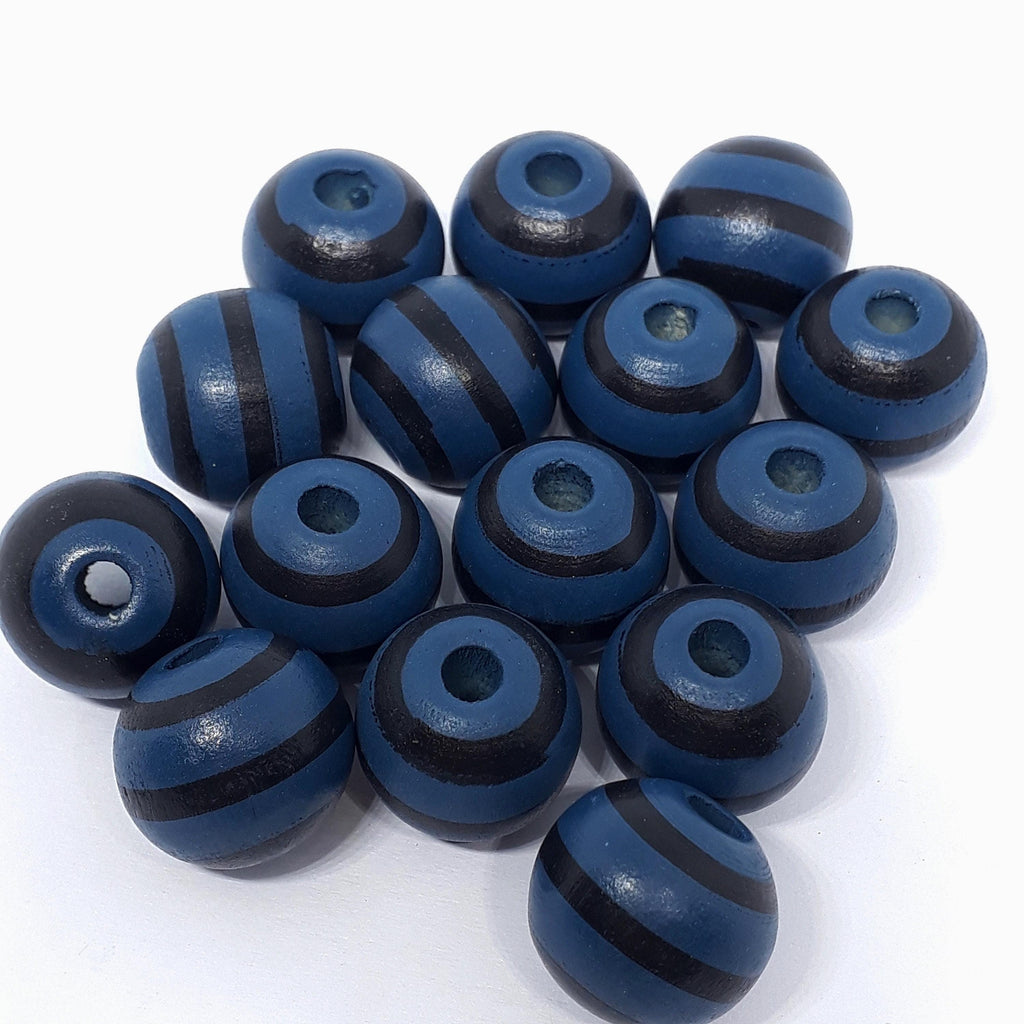 Dark Blue & Black Striped Wood 16x15mm - 5pcs