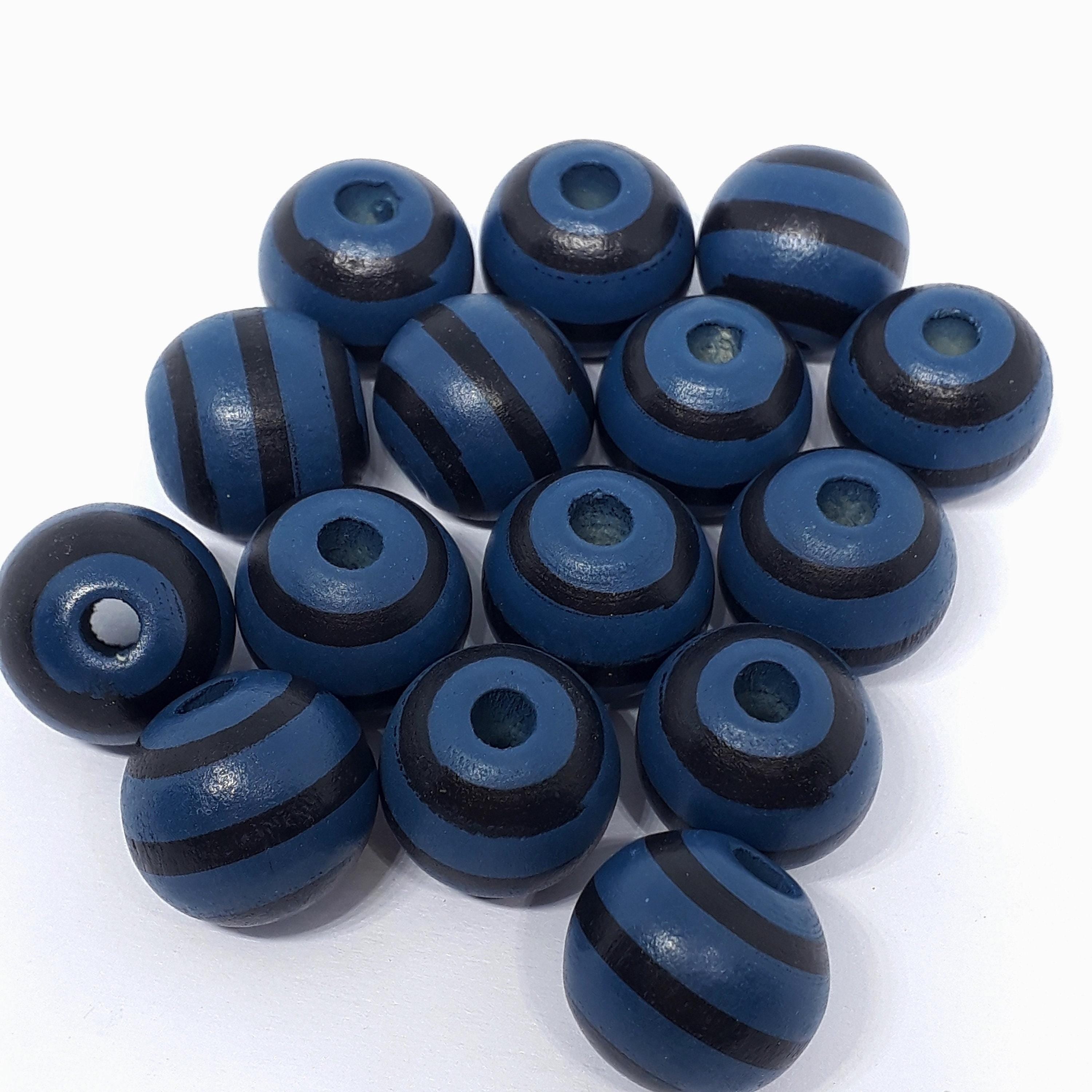 Dark Blue & Black Striped Wood 16x15mm - 5pcs