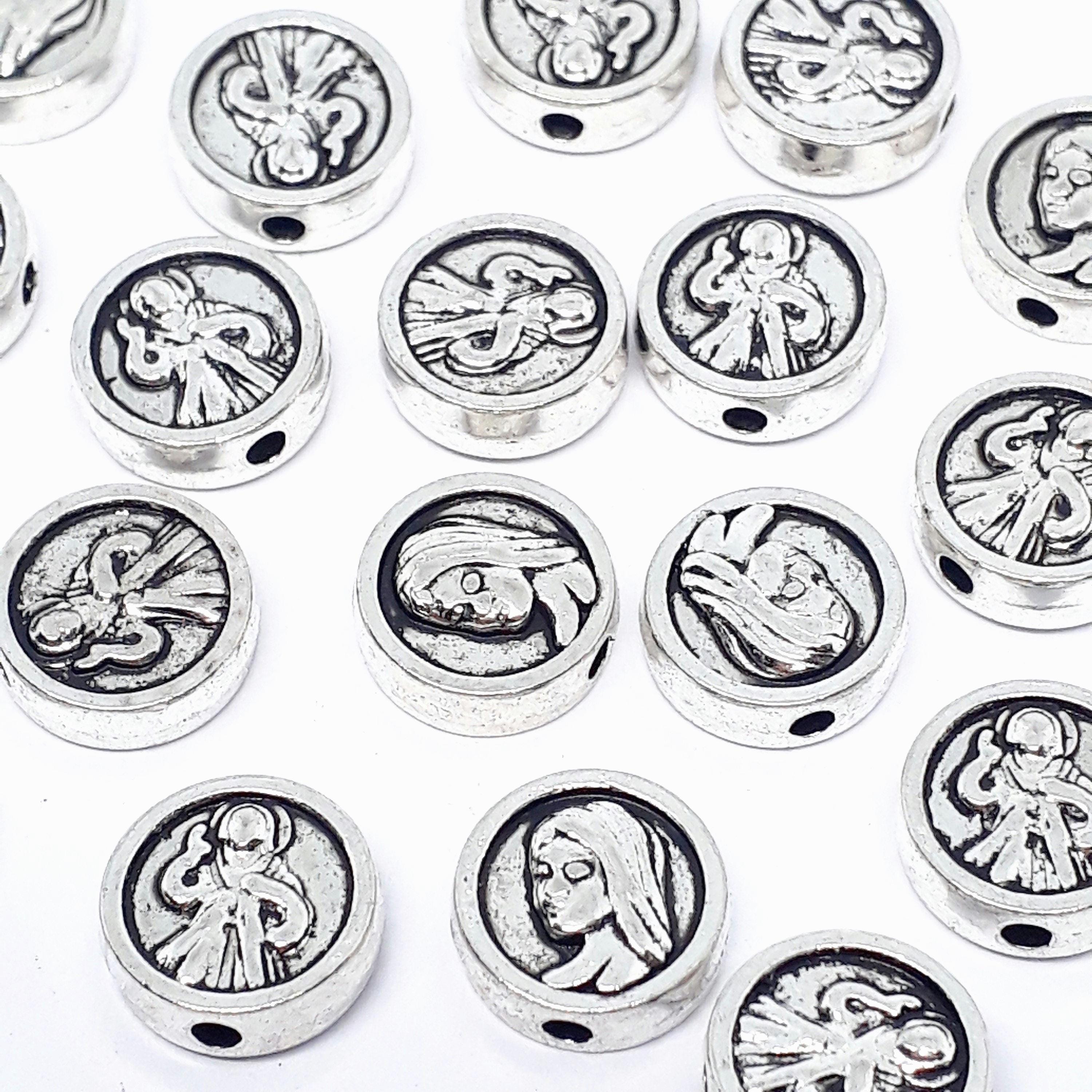 Virgin Mary Flat Round Antique Silver 9mm - 10pcs