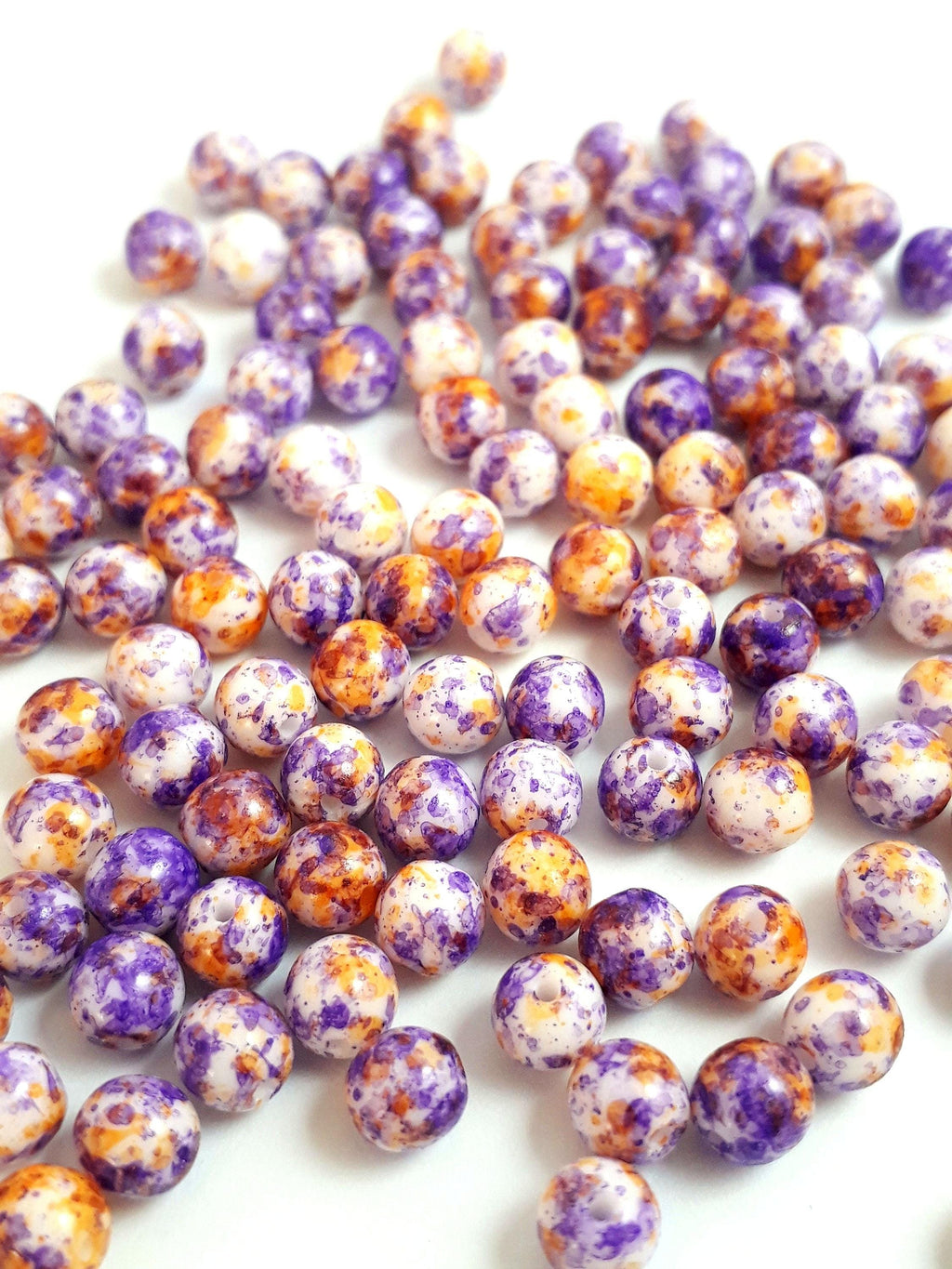 White, Purple & Orange Mottled Czech Glass 5mm - 30pcs