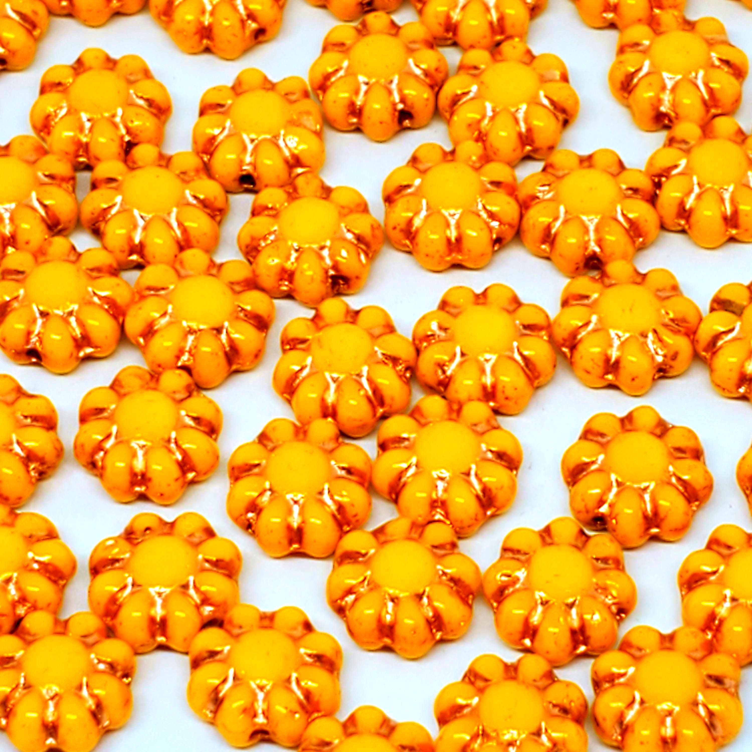 Dark Yellow & Copper Hawaiian Flower Czech Glass 9mm - 10pcs