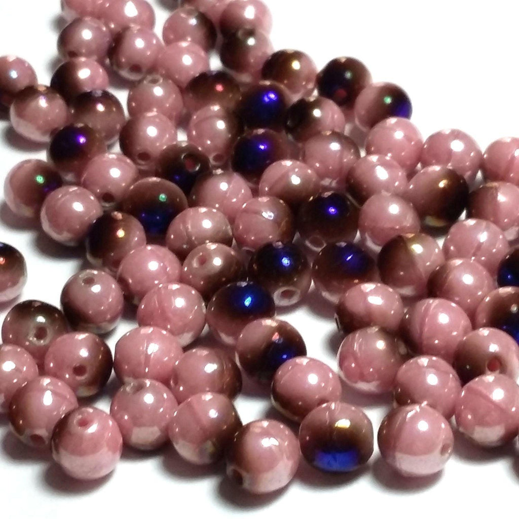 Pink & Metallic Blue Czech Glass Round 5mm - 20pcs