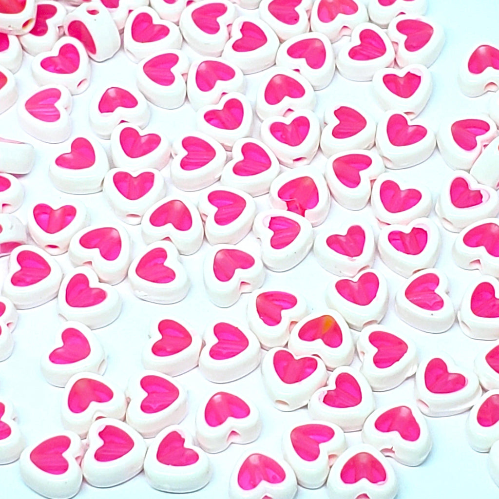 White & Pink Heart Acrylic 8x7mm - 50pcs