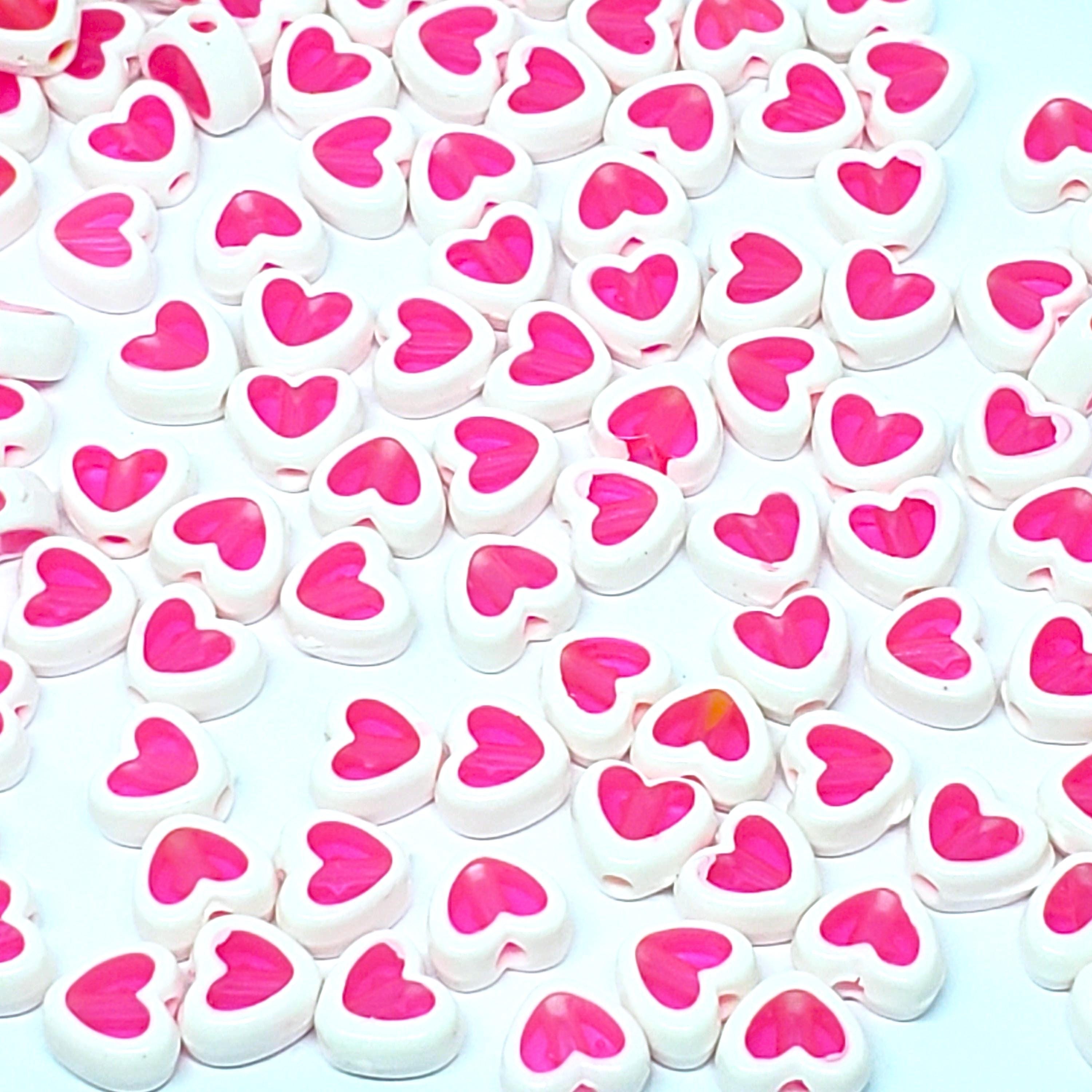 White & Pink Heart Acrylic 8x7mm - 50pcs