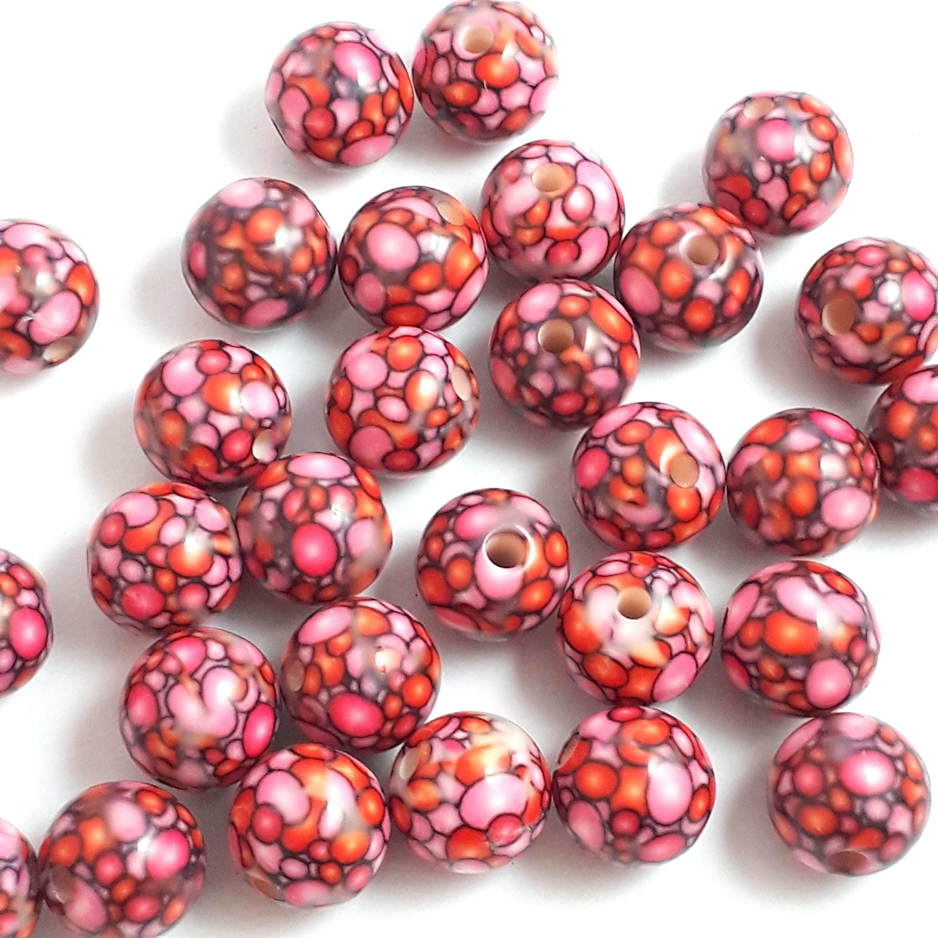 Pink & Brown Mottled Resin 10mm - 6pcs