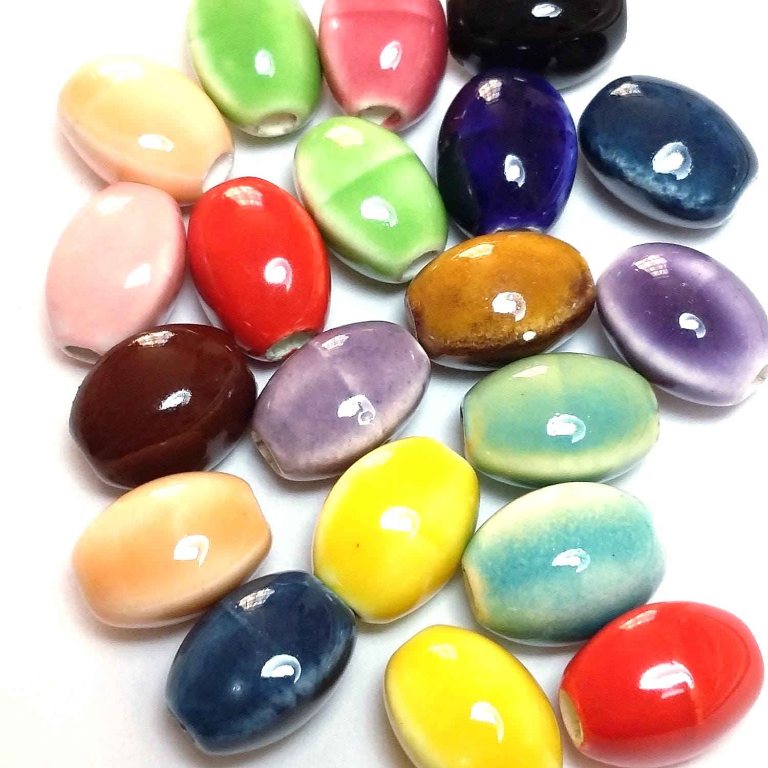 Mixed Colour Ridged Oval Ceramic 12x9mm - 5pcs
